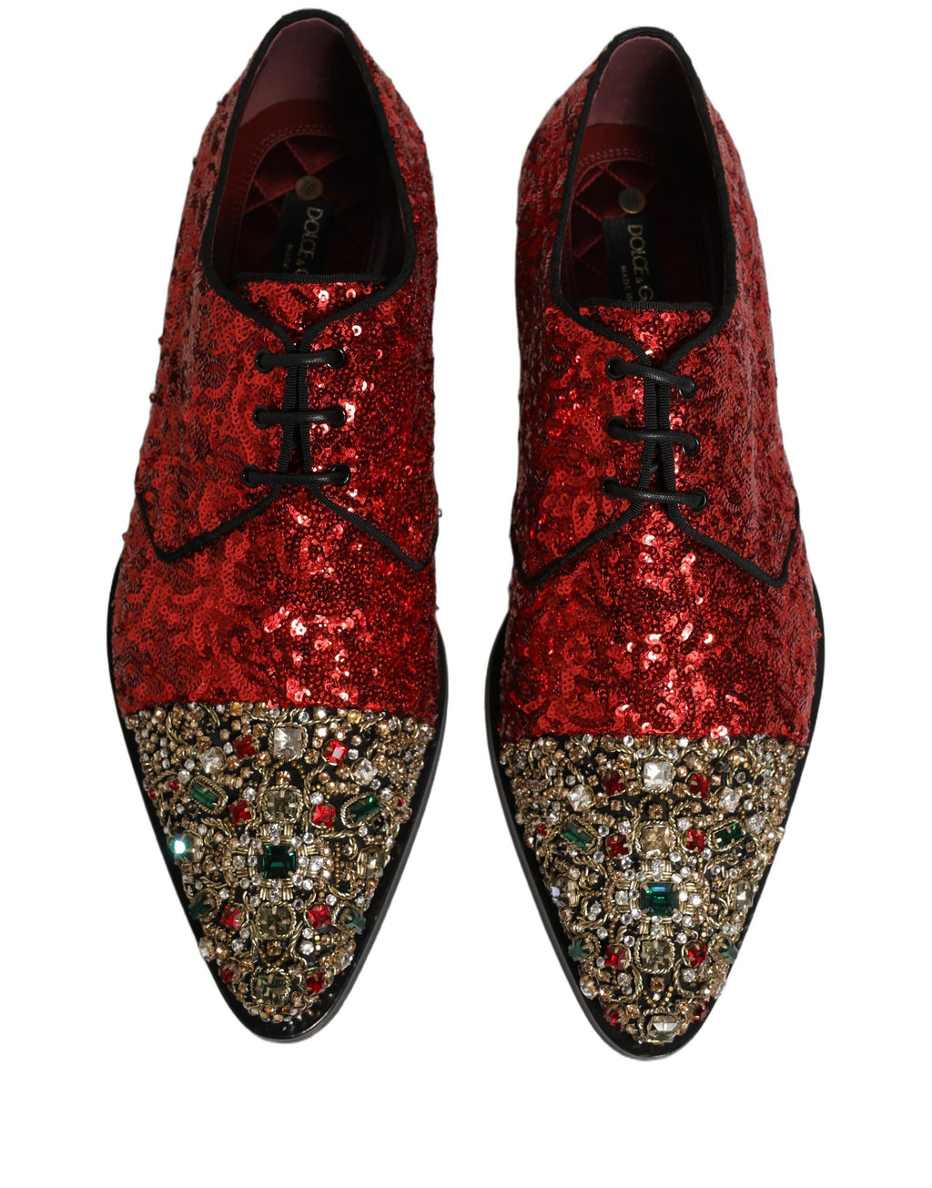 Dolce & Gabbana Red Sequin Embellished Men Derby Dress Shoes