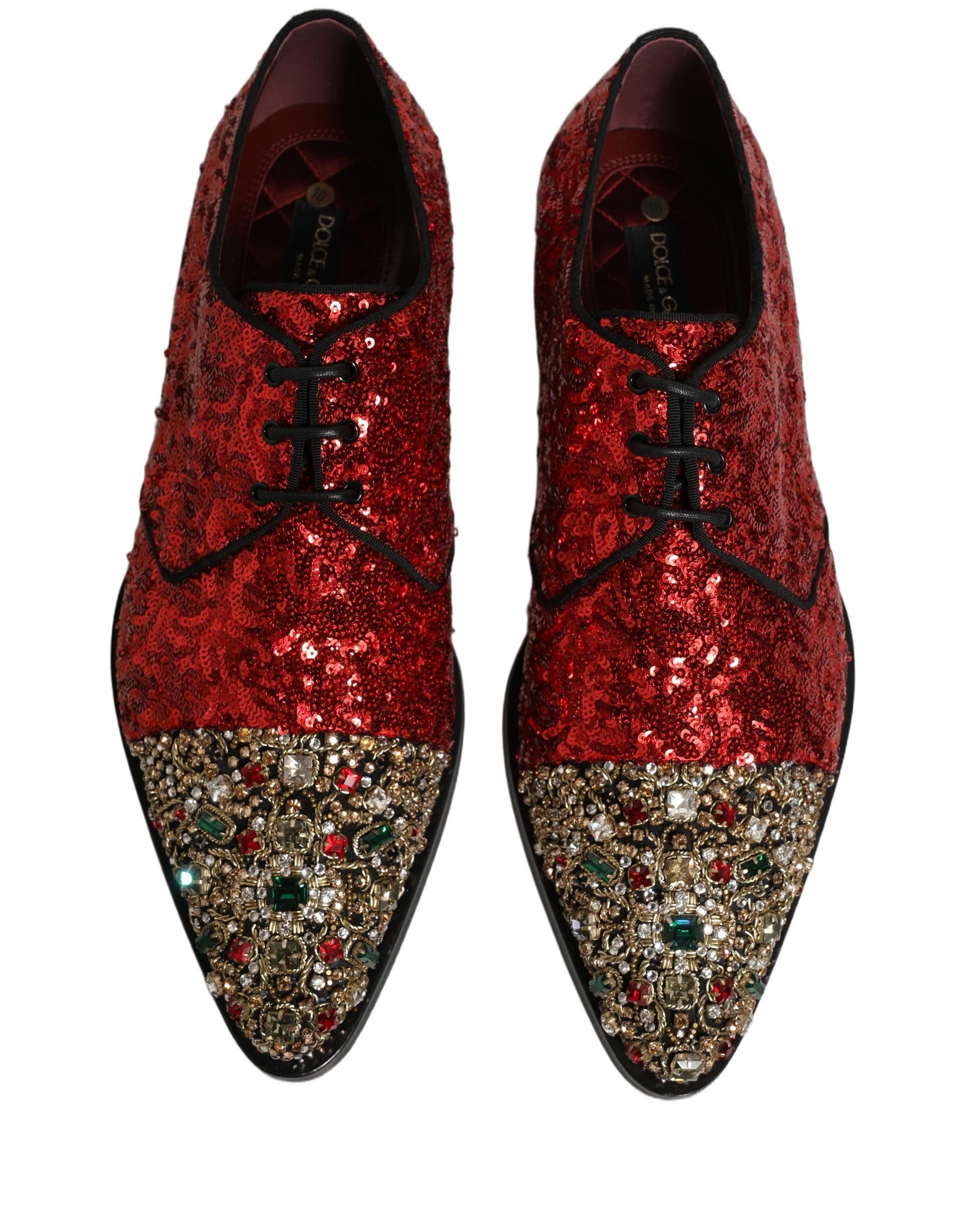 Dolce & Gabbana Red Sequin Embellished Men Derby Dress Shoes
