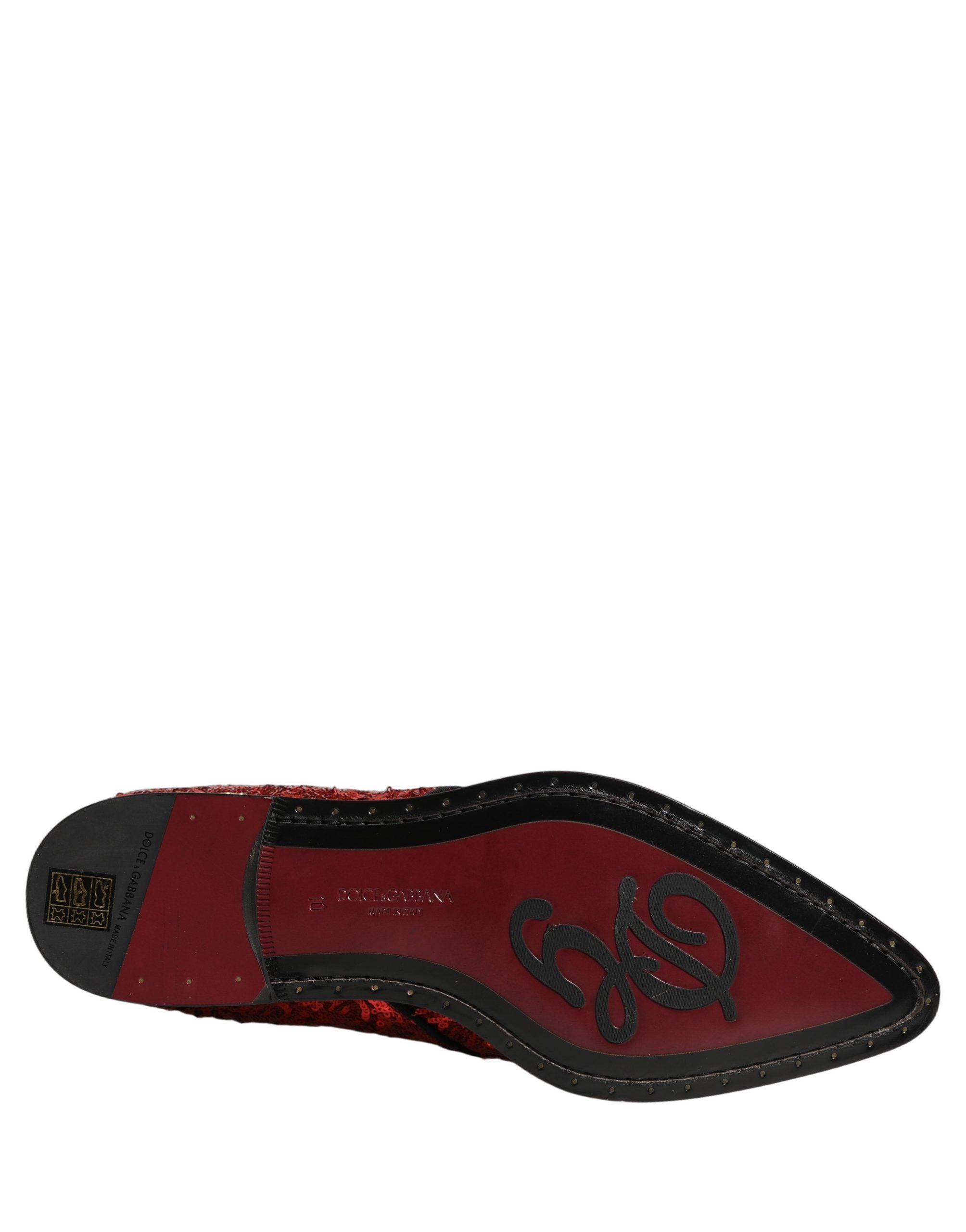 Dolce & Gabbana Red Sequin Embellished Men Derby Dress Shoes