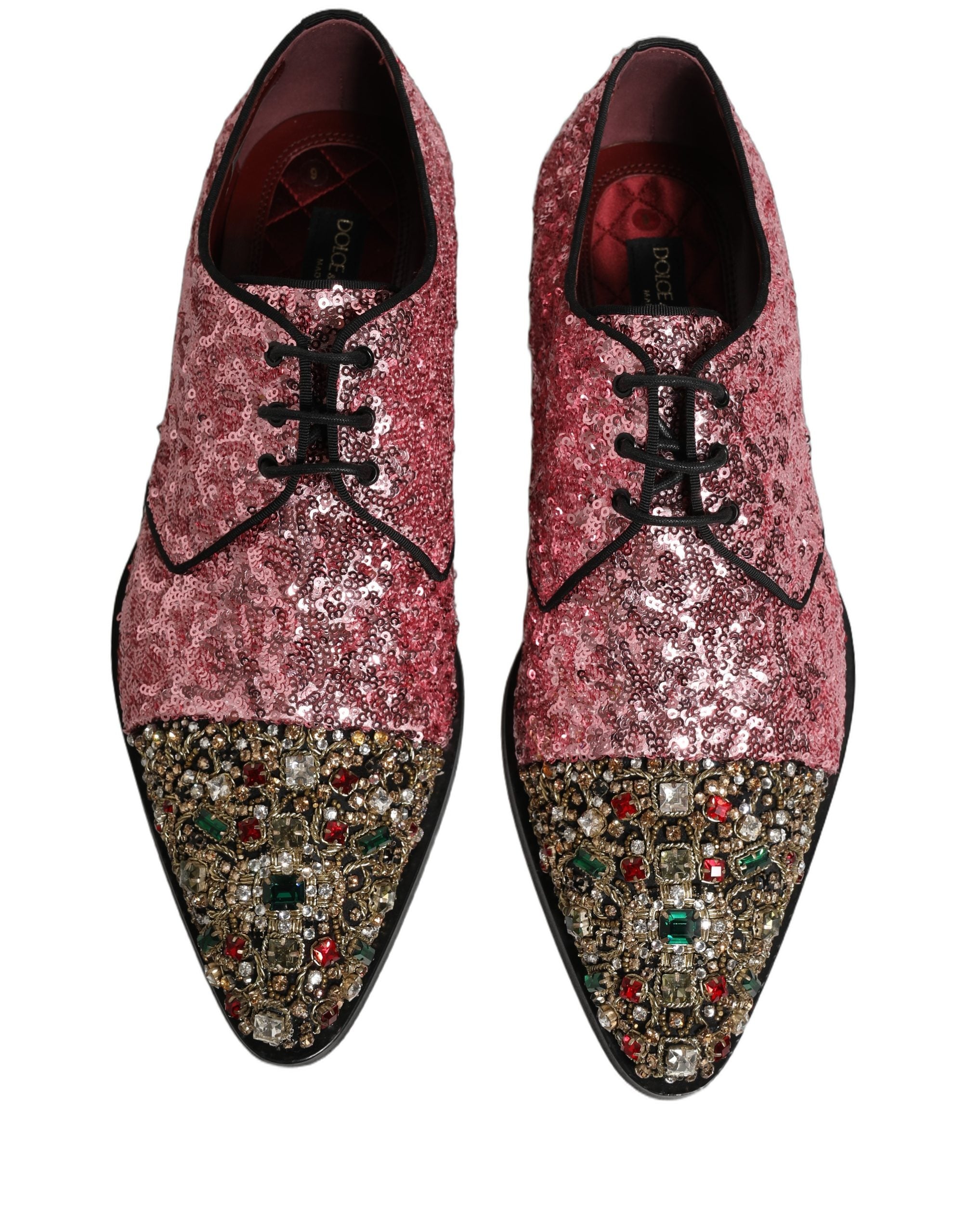 Dolce & Gabbana Pink Sequin Embellished Men Derby Dress Shoes