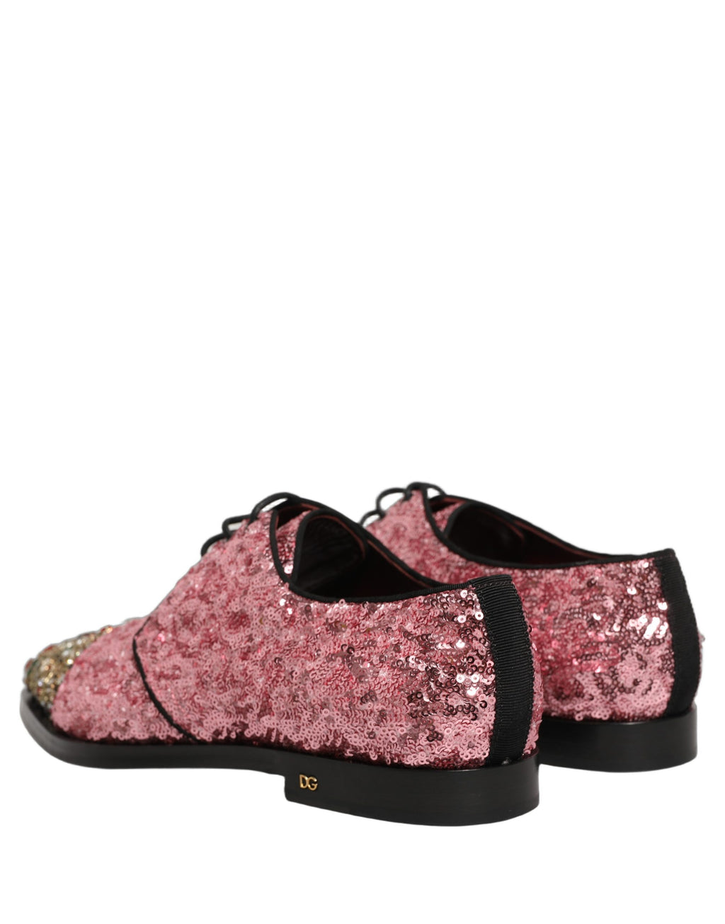 Dolce & Gabbana Pink Sequin Embellished Men Derby Dress Shoes