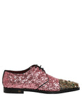Dolce & Gabbana Pink Sequin Embellished Men Derby Dress Shoes