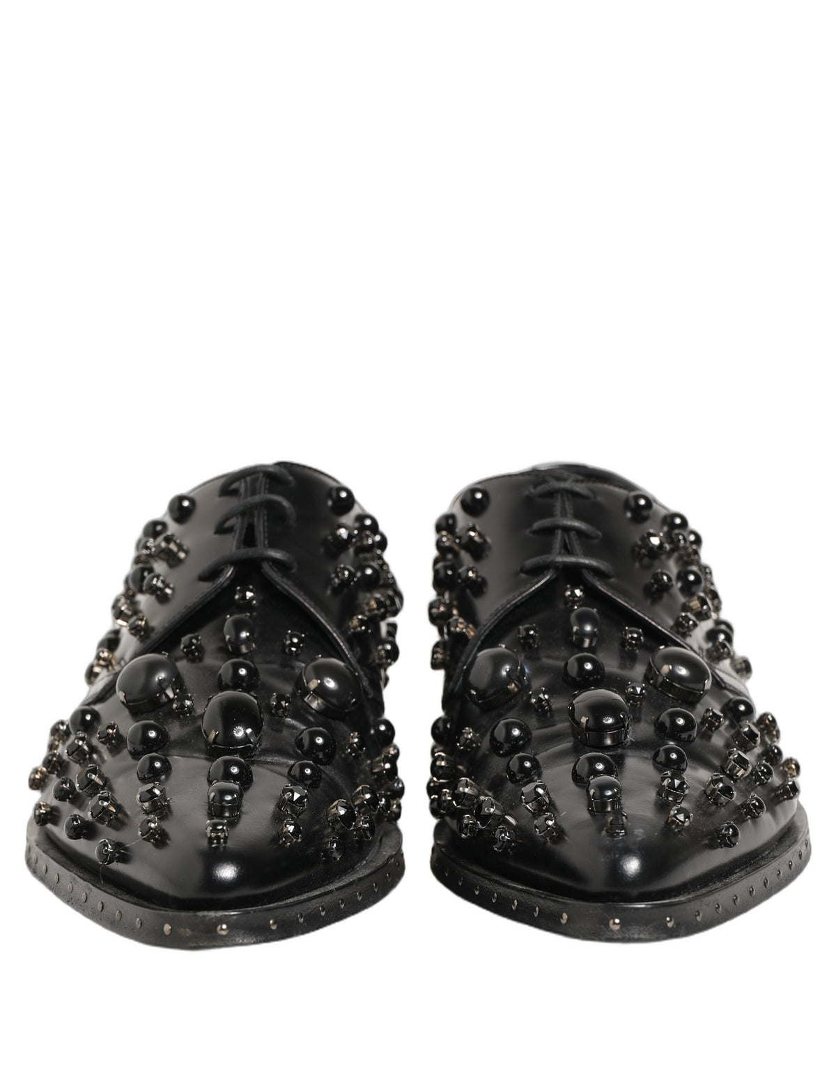 Dolce & Gabbana Black Leather Studded Men Formal Derby Shoes