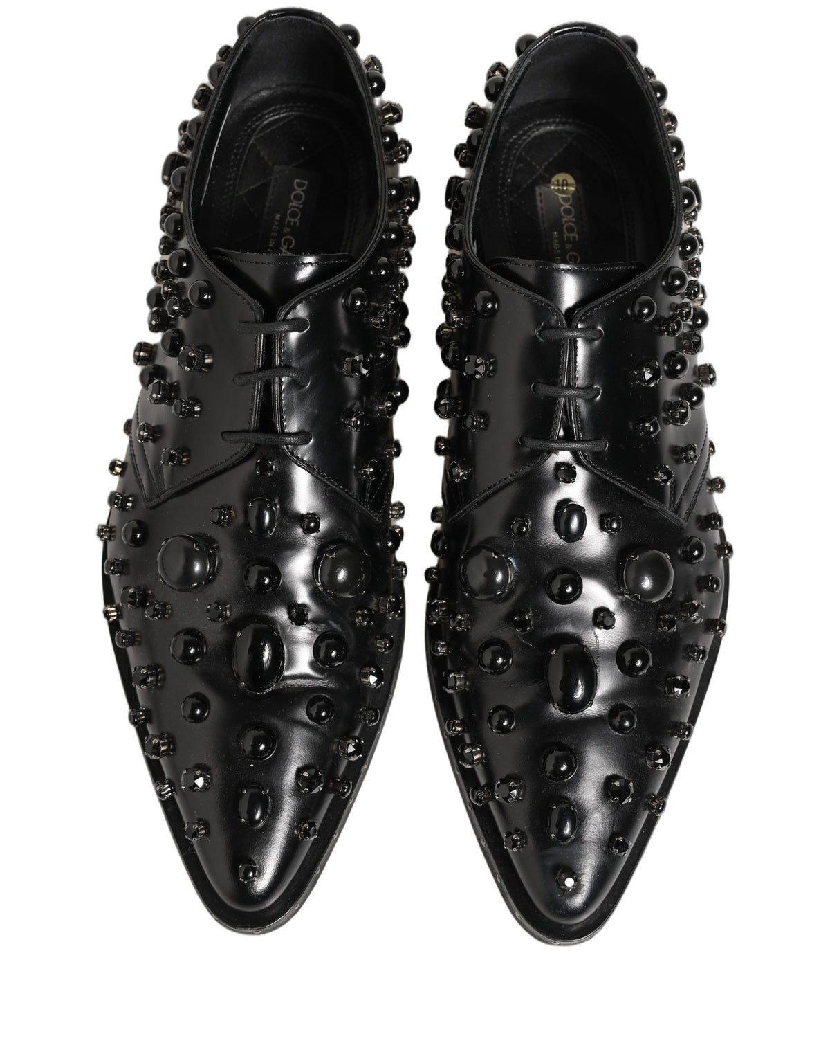 Dolce & Gabbana Black Leather Studded Men Formal Derby Shoes