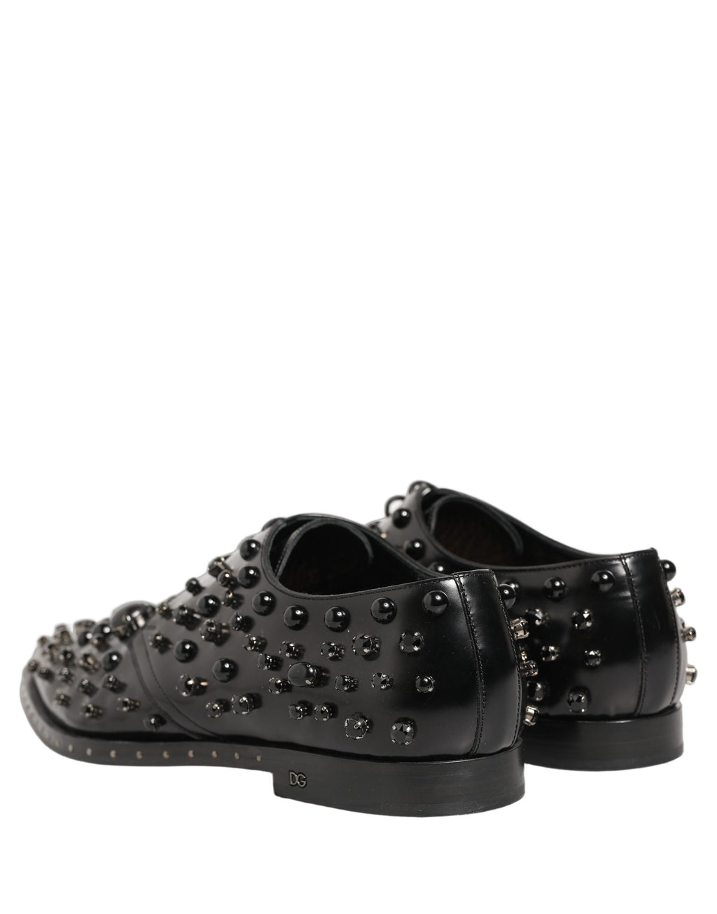 Dolce & Gabbana Black Leather Studded Men Formal Derby Shoes