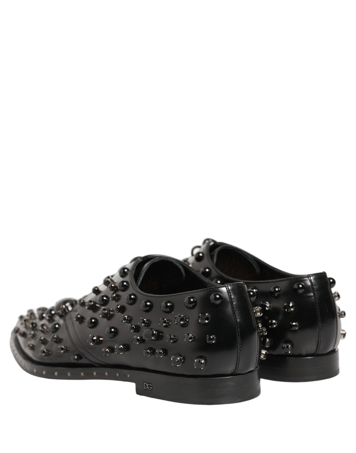 Dolce & Gabbana Black Leather Studded Men Formal Derby Shoes