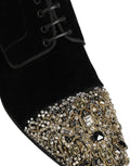 Dolce & Gabbana Black Suede Embellished Derby Dress Shoes