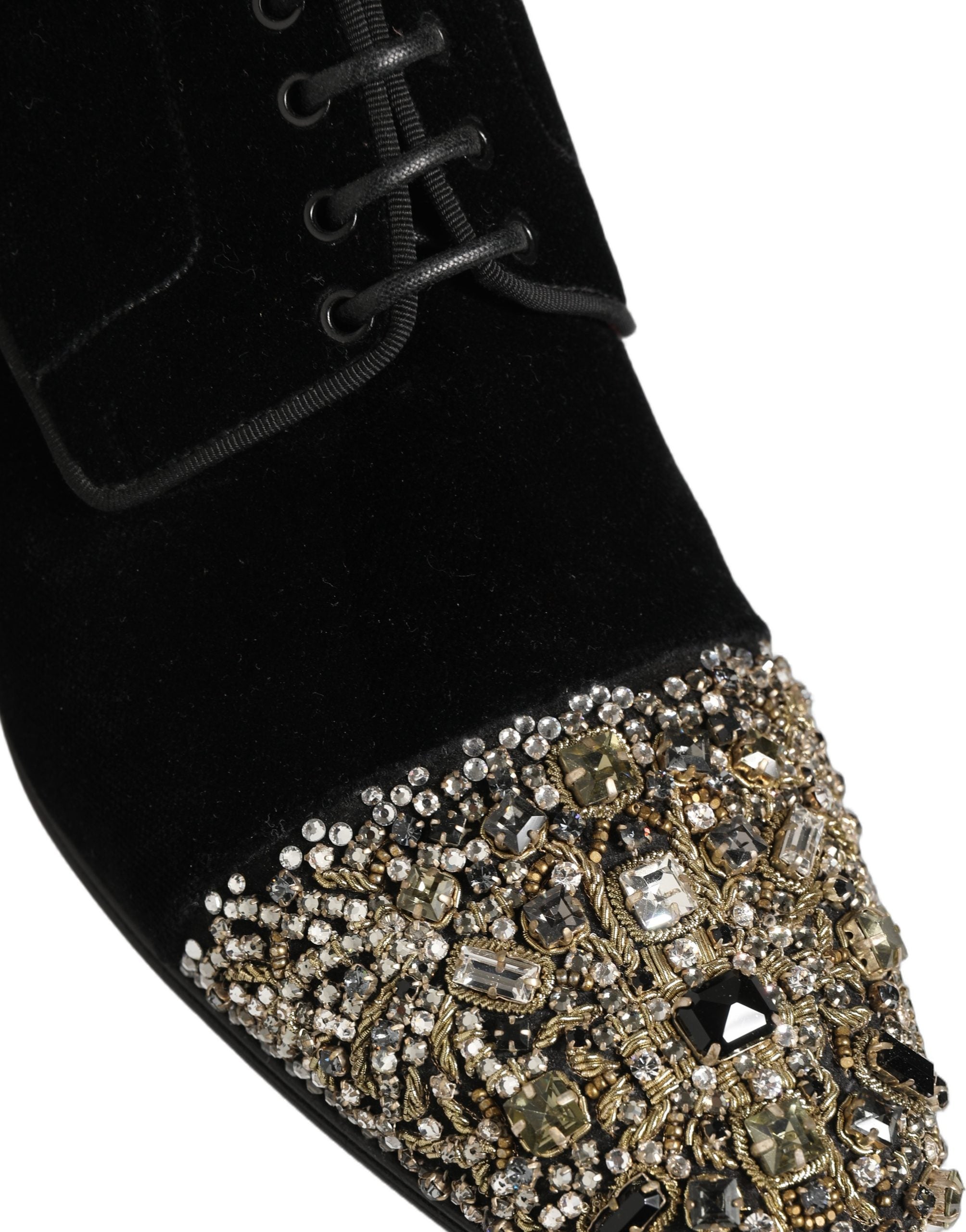 Dolce & Gabbana Black Suede Embellished Derby Dress Shoes
