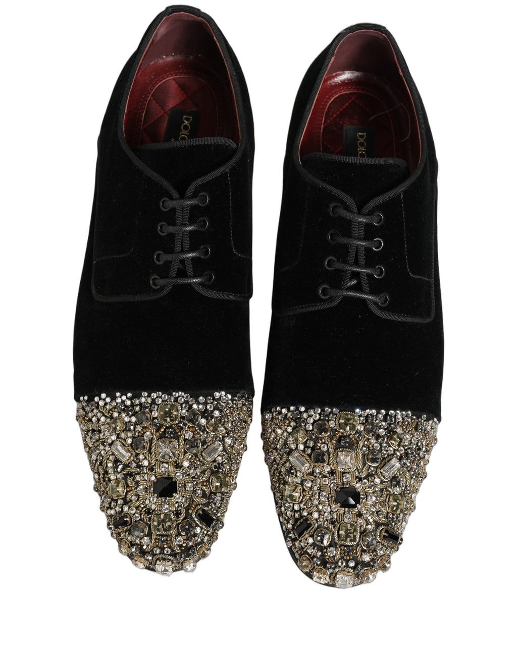 Dolce & Gabbana Black Suede Embellished Derby Dress Shoes