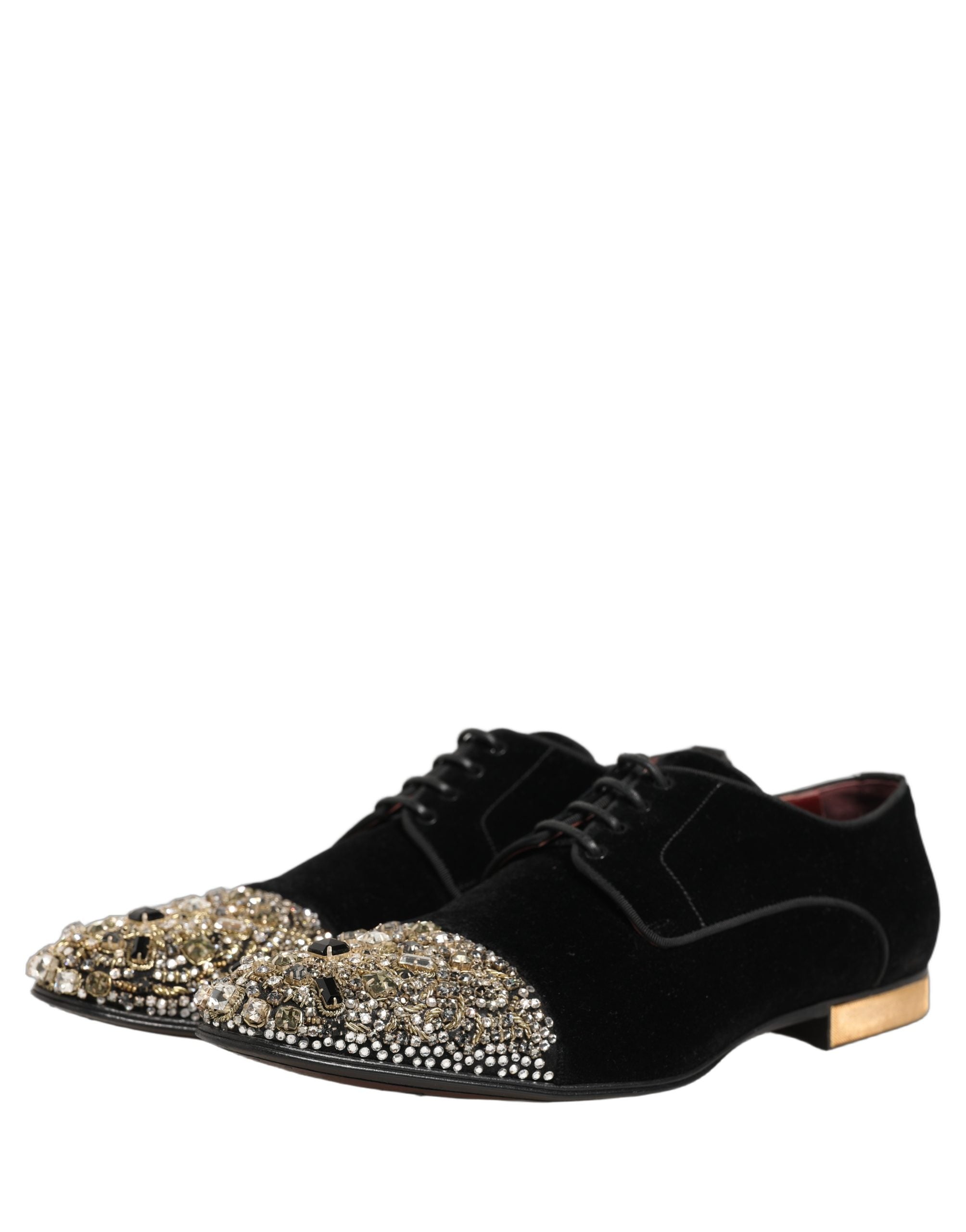 Dolce & Gabbana Black Suede Embellished Derby Dress Shoes