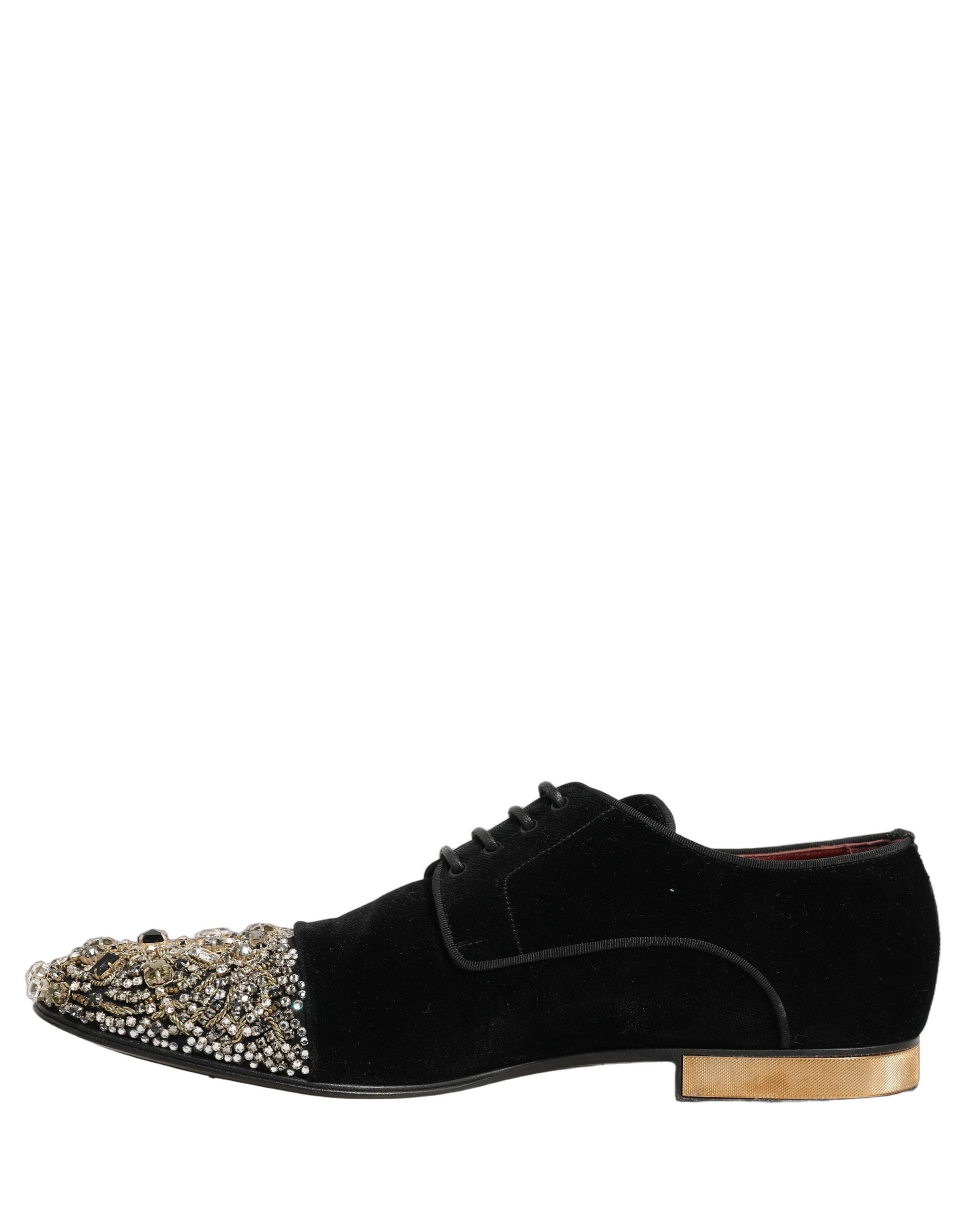 Dolce & Gabbana Black Suede Embellished Derby Dress Shoes