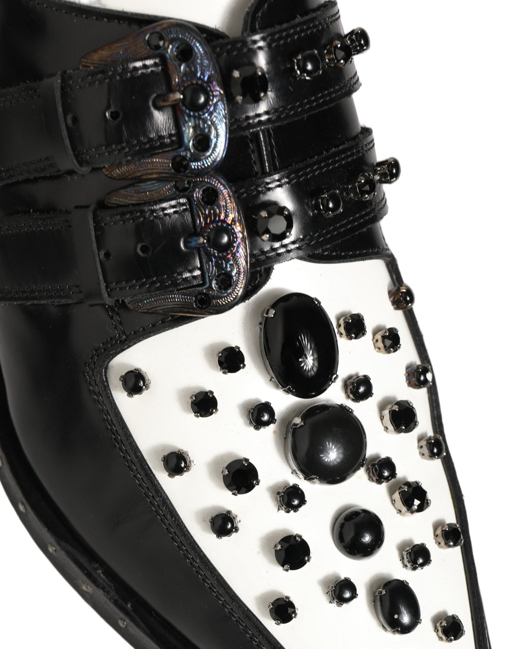 Dolce & Gabbana Black Leather Studded Formal Monk Strap Shoes