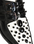 Dolce & Gabbana Black Leather Studded Formal Monk Strap Shoes