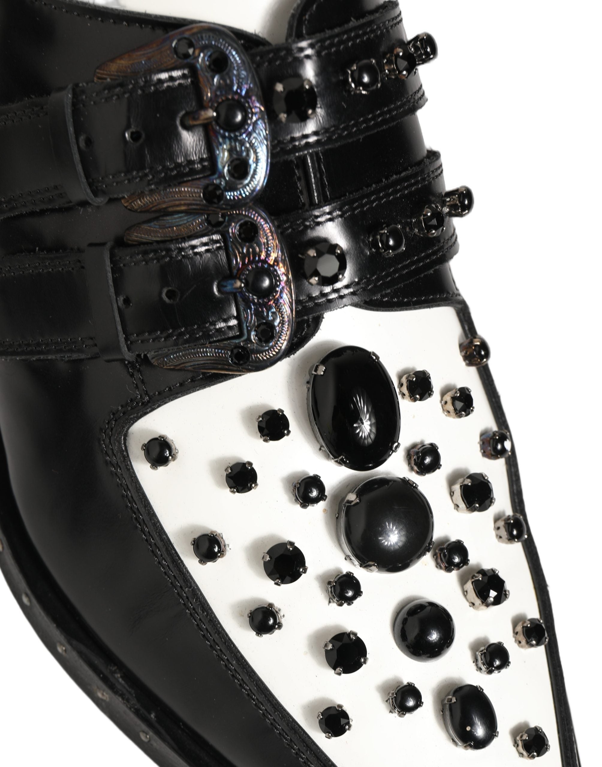 Dolce & Gabbana Black Leather Studded Formal Monk Strap Shoes