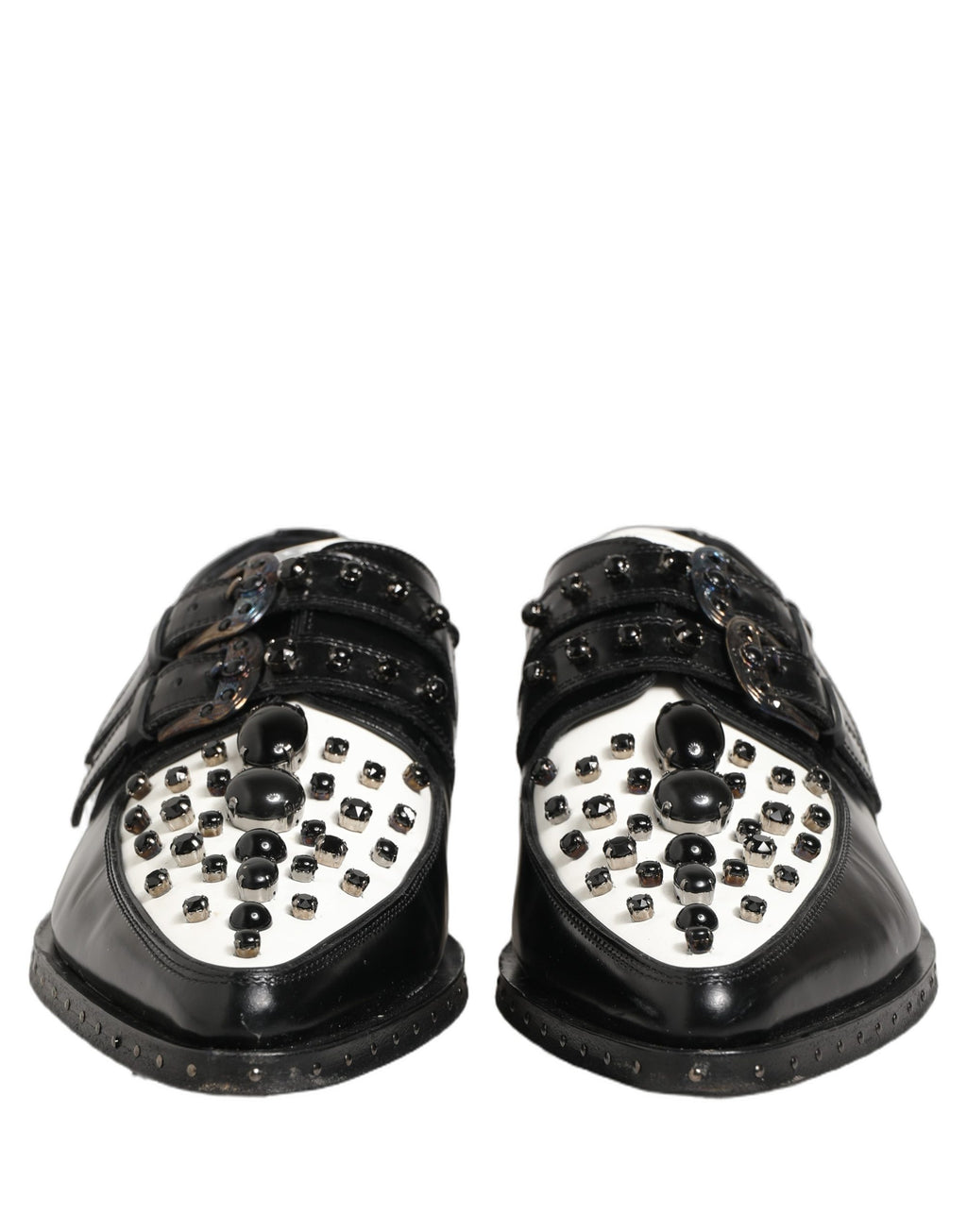Dolce & Gabbana Black Leather Studded Formal Monk Strap Shoes