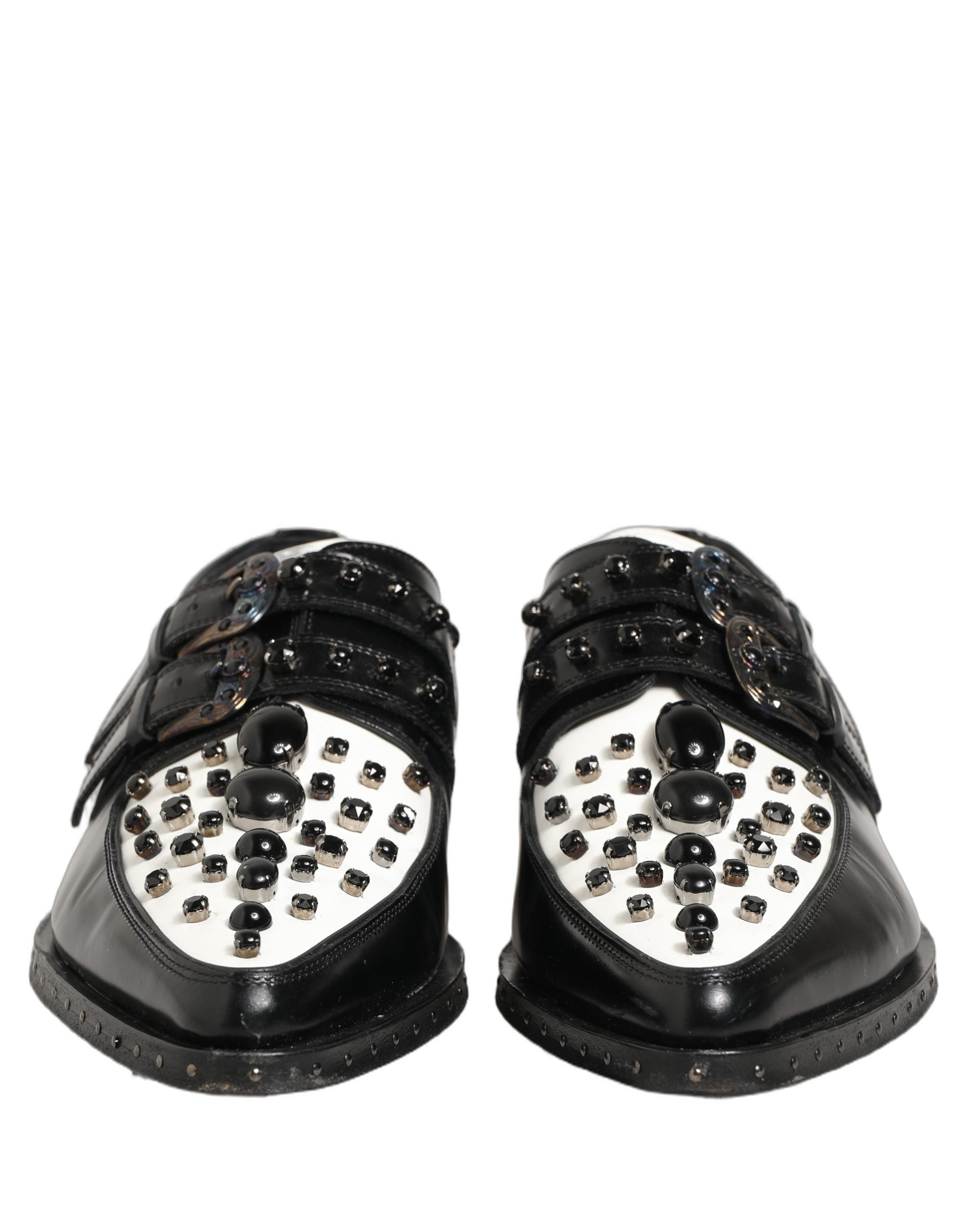Dolce & Gabbana Black Leather Studded Formal Monk Strap Shoes