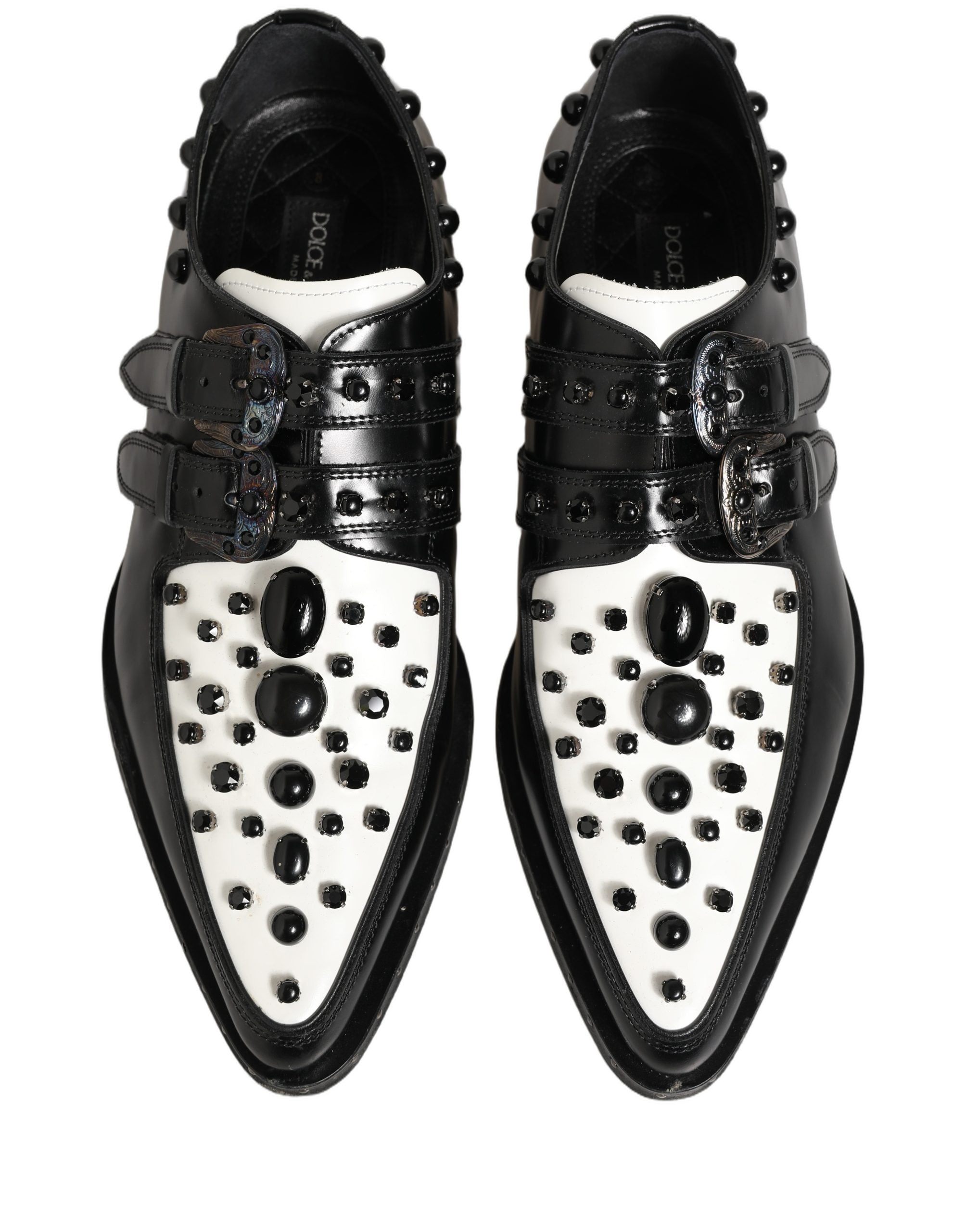 Dolce & Gabbana Black Leather Studded Formal Monk Strap Shoes