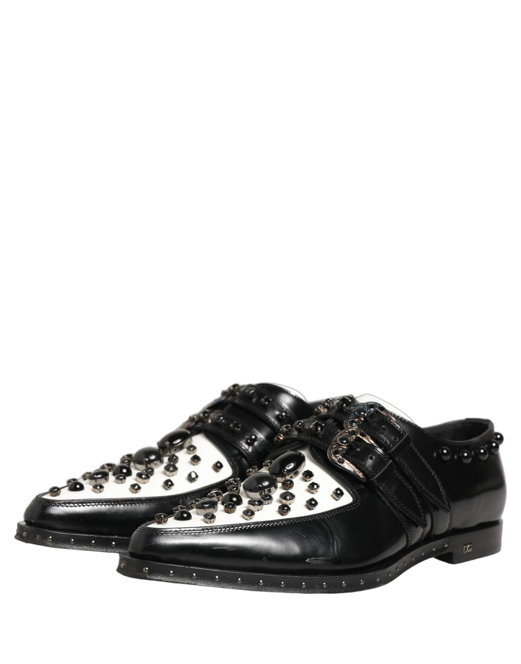 Dolce & Gabbana Black Leather Studded Formal Monk Strap Shoes