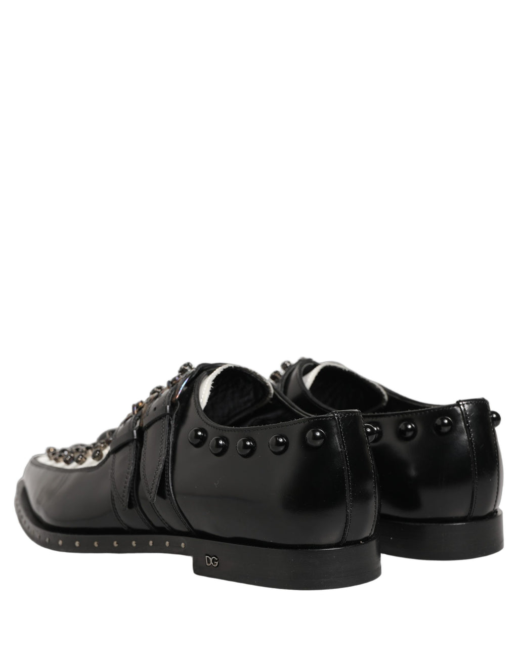 Dolce & Gabbana Black Leather Studded Formal Monk Strap Shoes