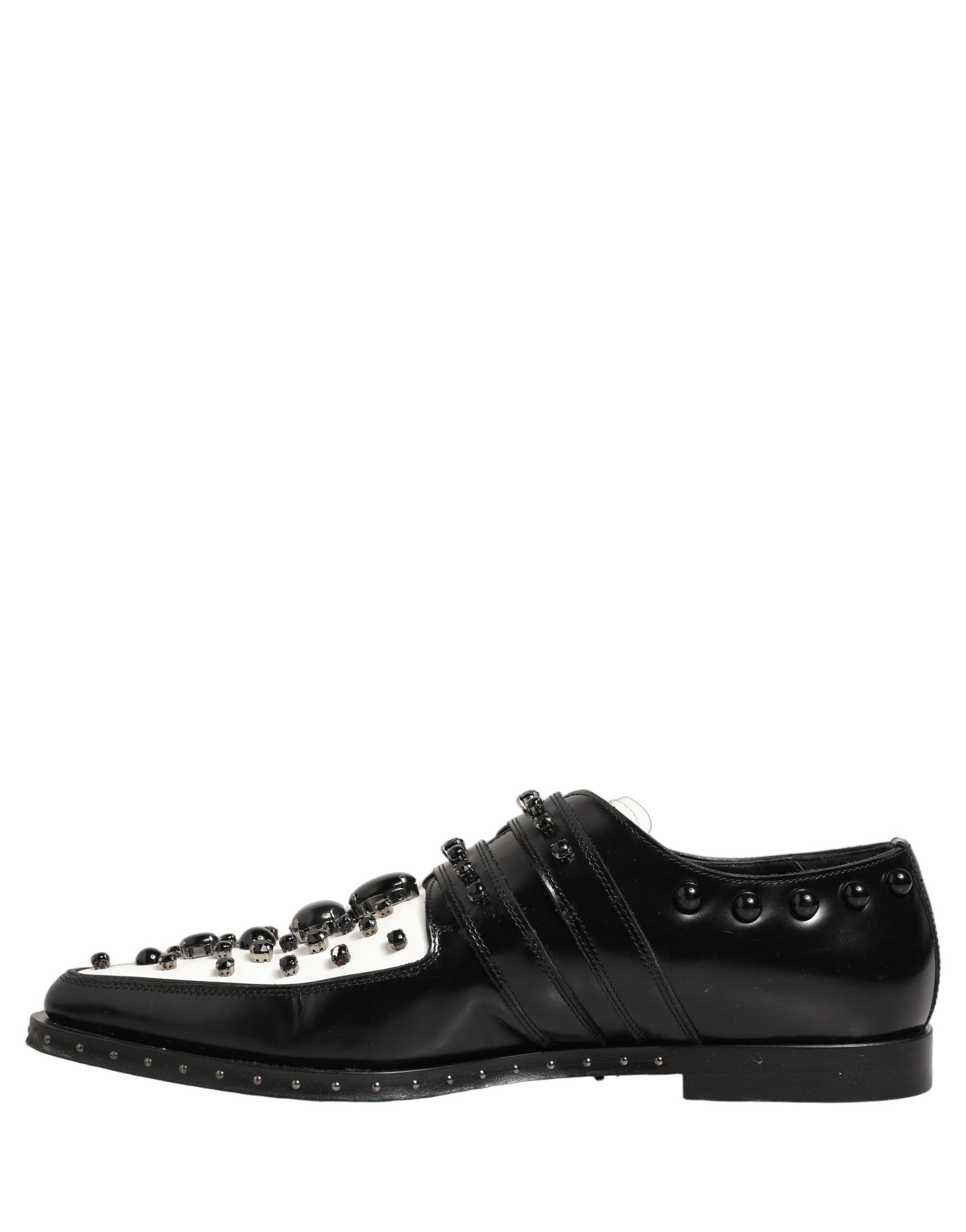 Dolce & Gabbana Black Leather Studded Formal Monk Strap Shoes