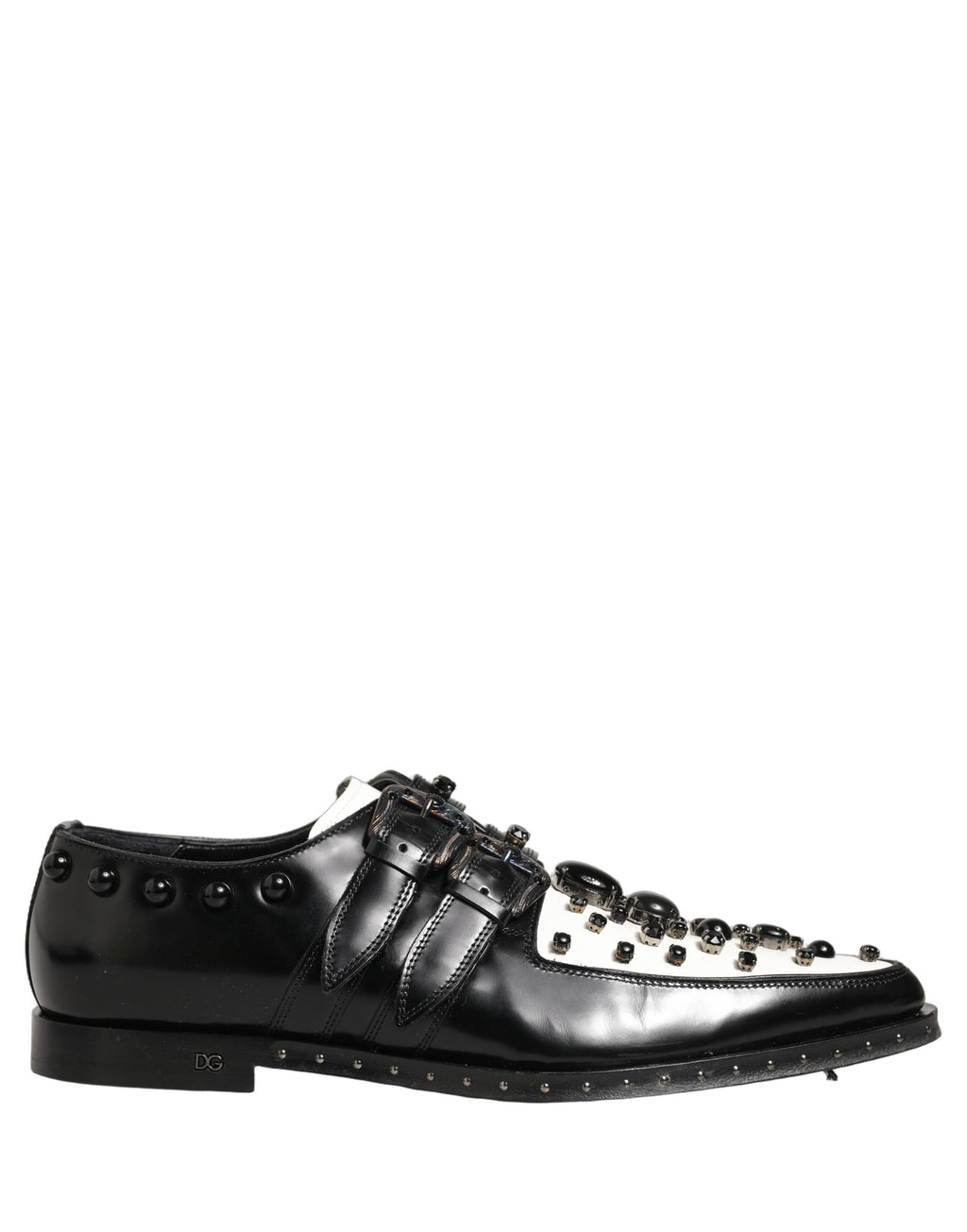 Dolce & Gabbana Black Leather Studded Formal Monk Strap Shoes