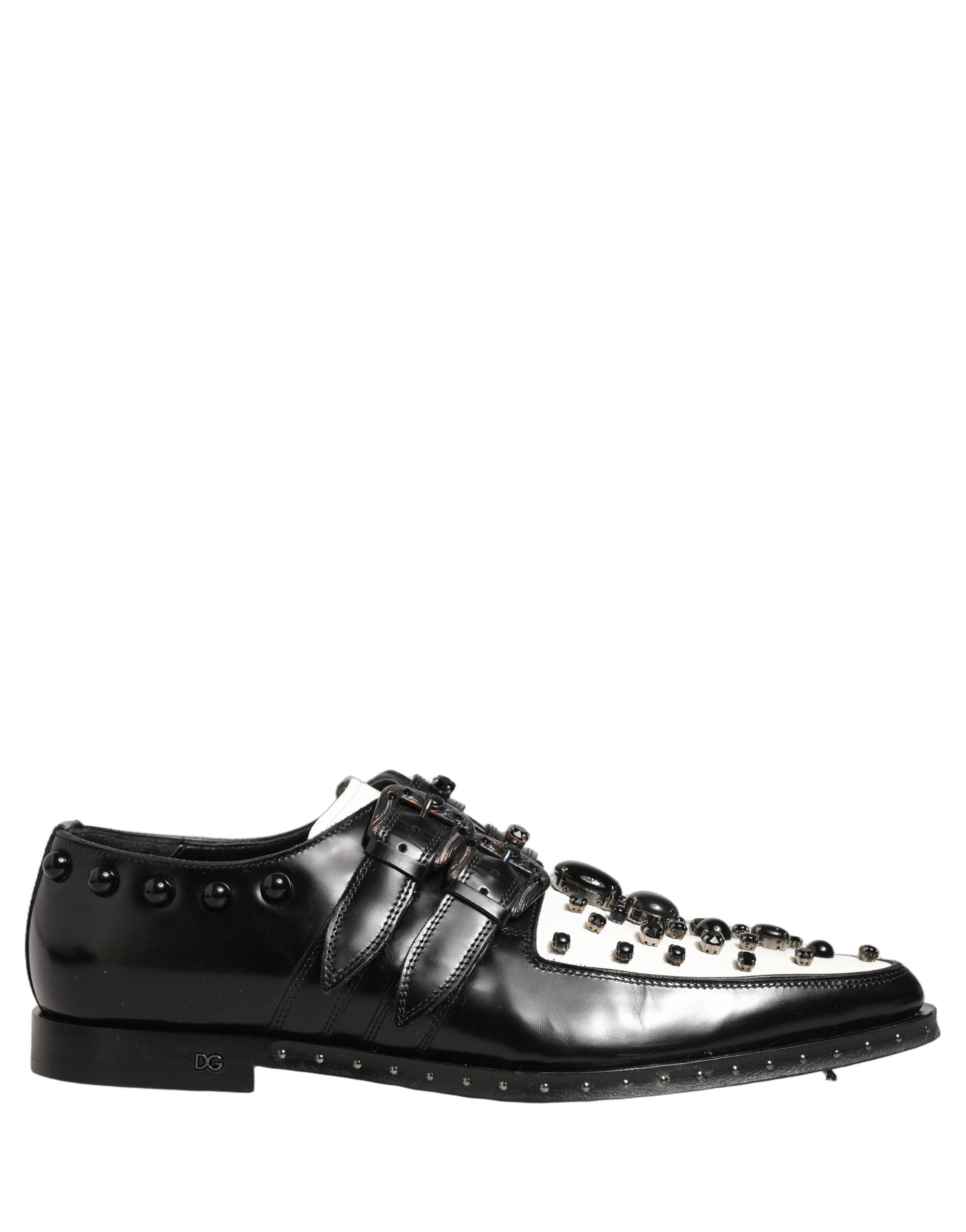 Dolce & Gabbana Black Leather Studded Formal Monk Strap Shoes