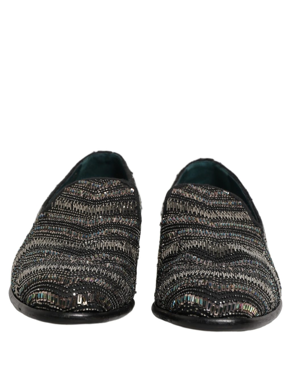 Dolce & Gabbana Black Silver Embellished Slip On Loafers Shoes