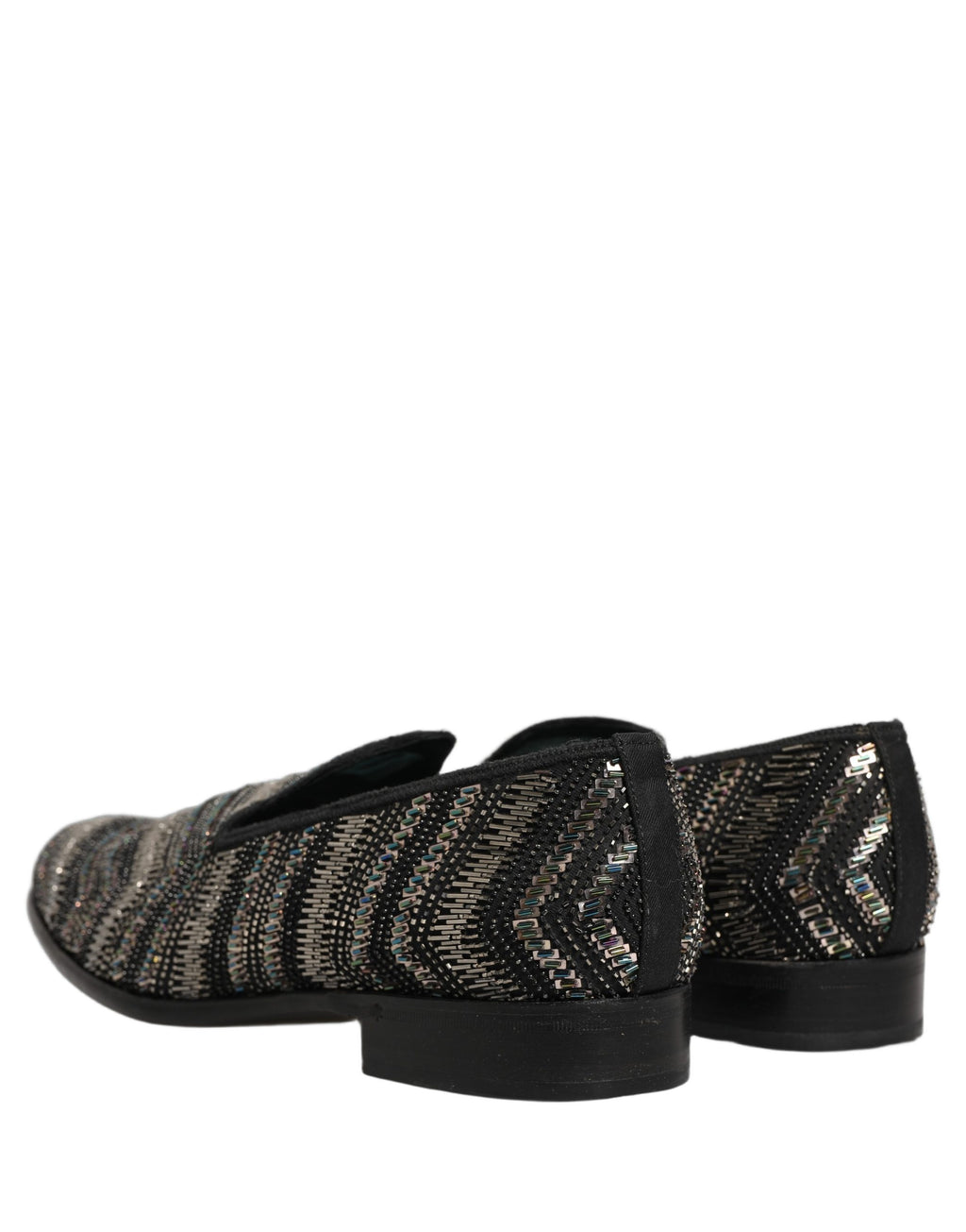 Dolce & Gabbana Black Silver Embellished Slip On Loafers Shoes