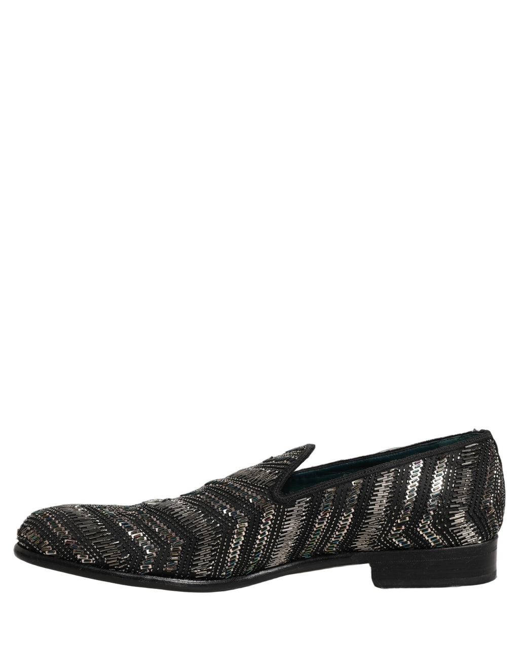 Dolce & Gabbana Black Silver Embellished Slip On Loafers Shoes