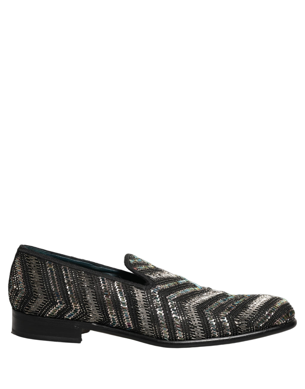Dolce & Gabbana Black Silver Embellished Slip On Loafers Shoes