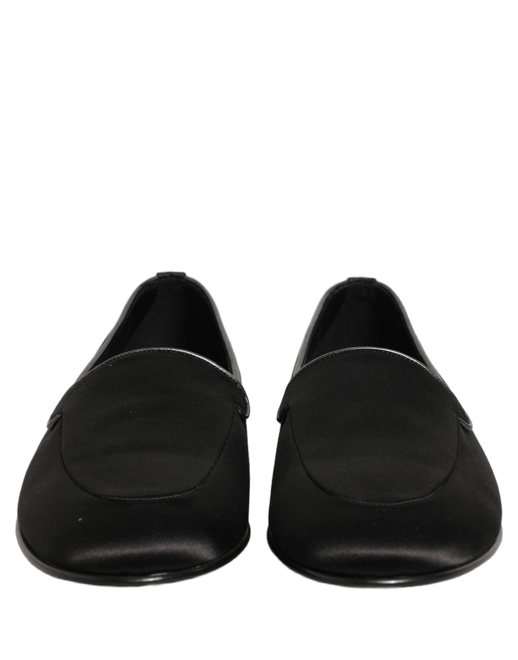 Dolce & Gabbana Black Satin Logo Slip On Flats Loafers Shoes
