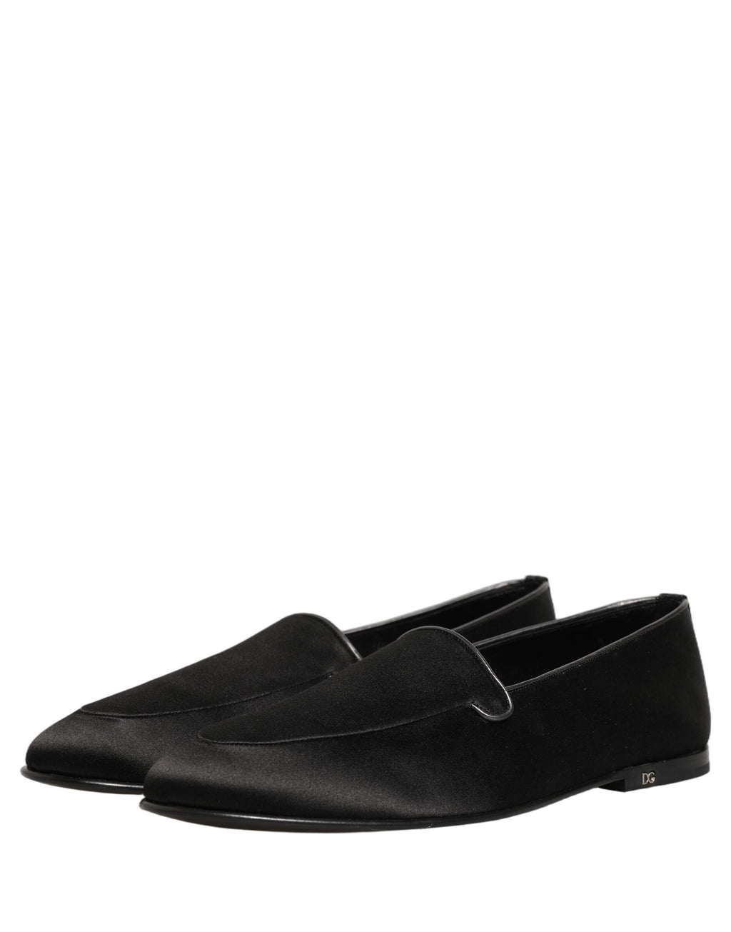 Dolce & Gabbana Black Satin Logo Slip On Flats Loafers Shoes