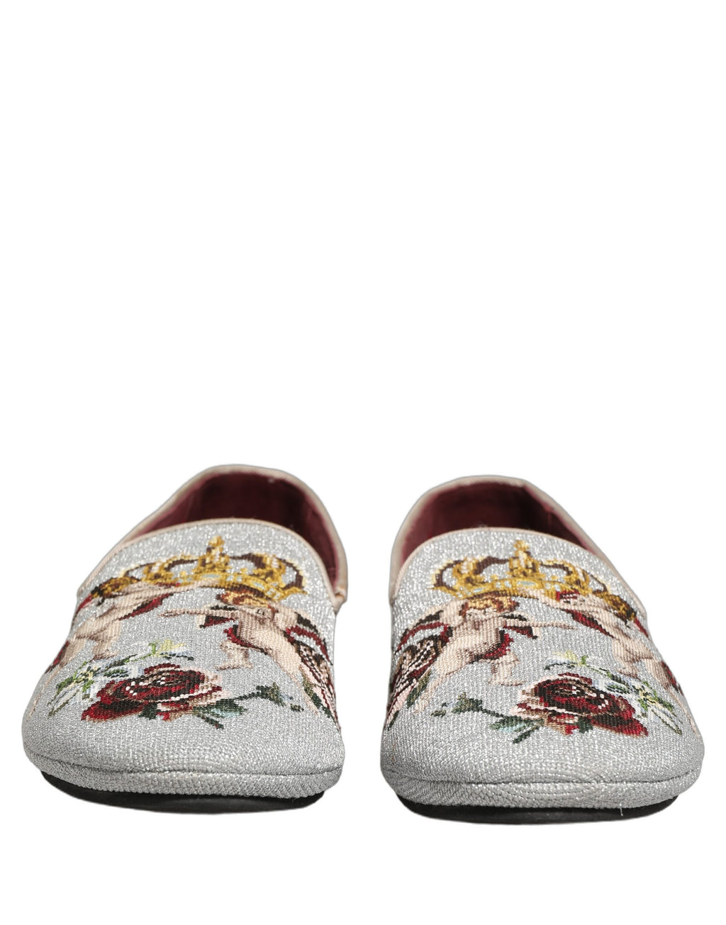 Dolce & Gabbana Gray Crown Rose Angel Embroidery Loafer Shoes