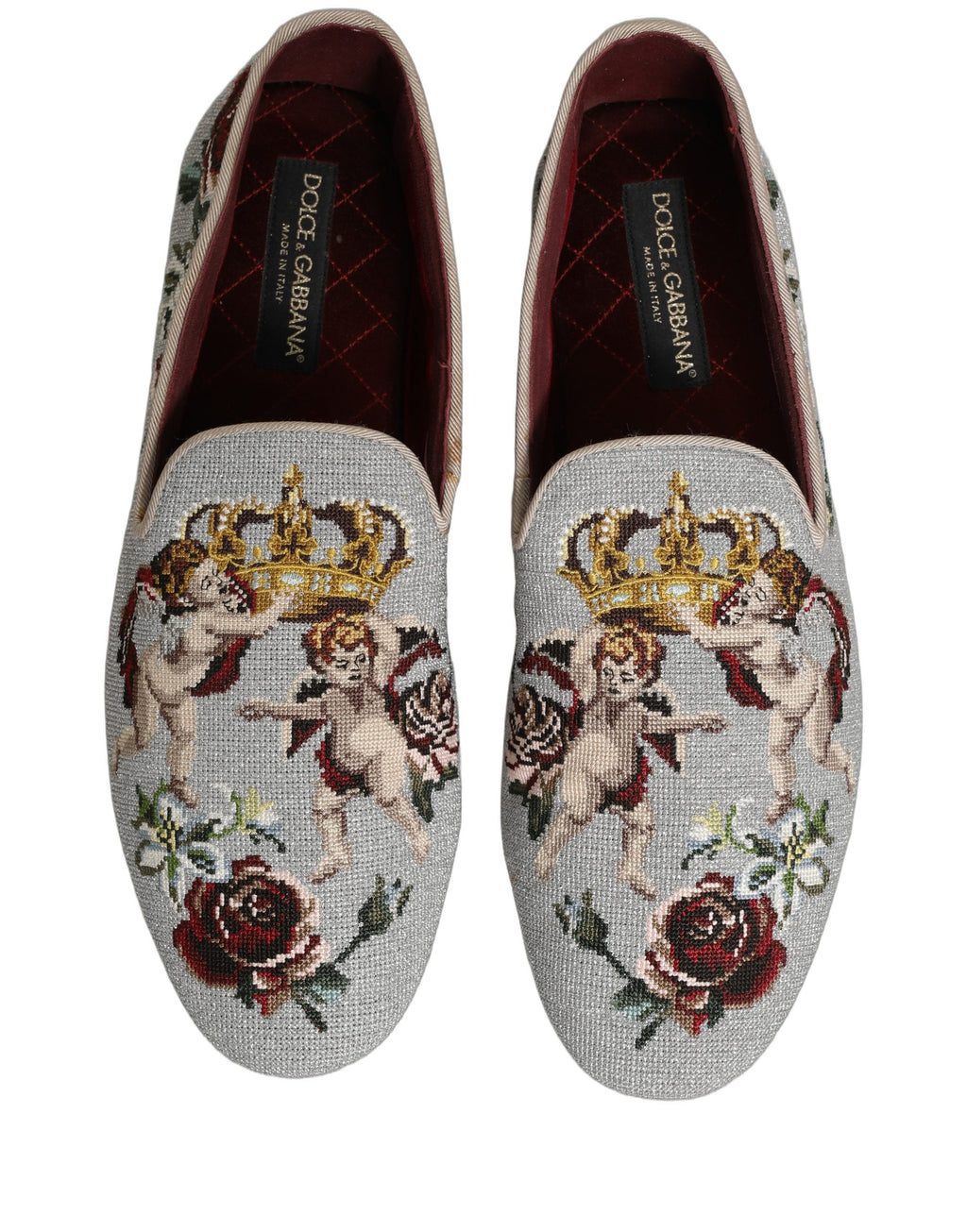 Dolce & Gabbana Gray Crown Rose Angel Embroidery Loafer Shoes