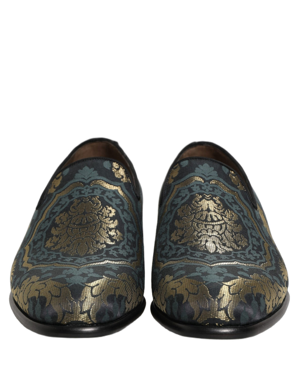 Dolce & Gabbana Black Floral Brocade Slip On Loafers Shoes