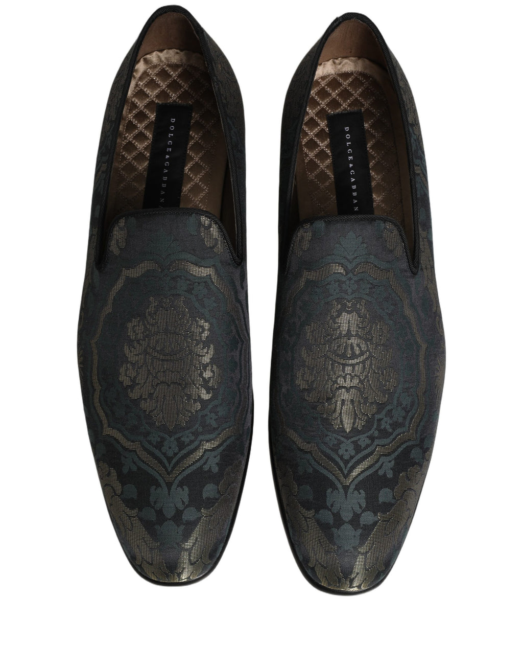 Dolce & Gabbana Black Floral Brocade Slip On Loafers Shoes
