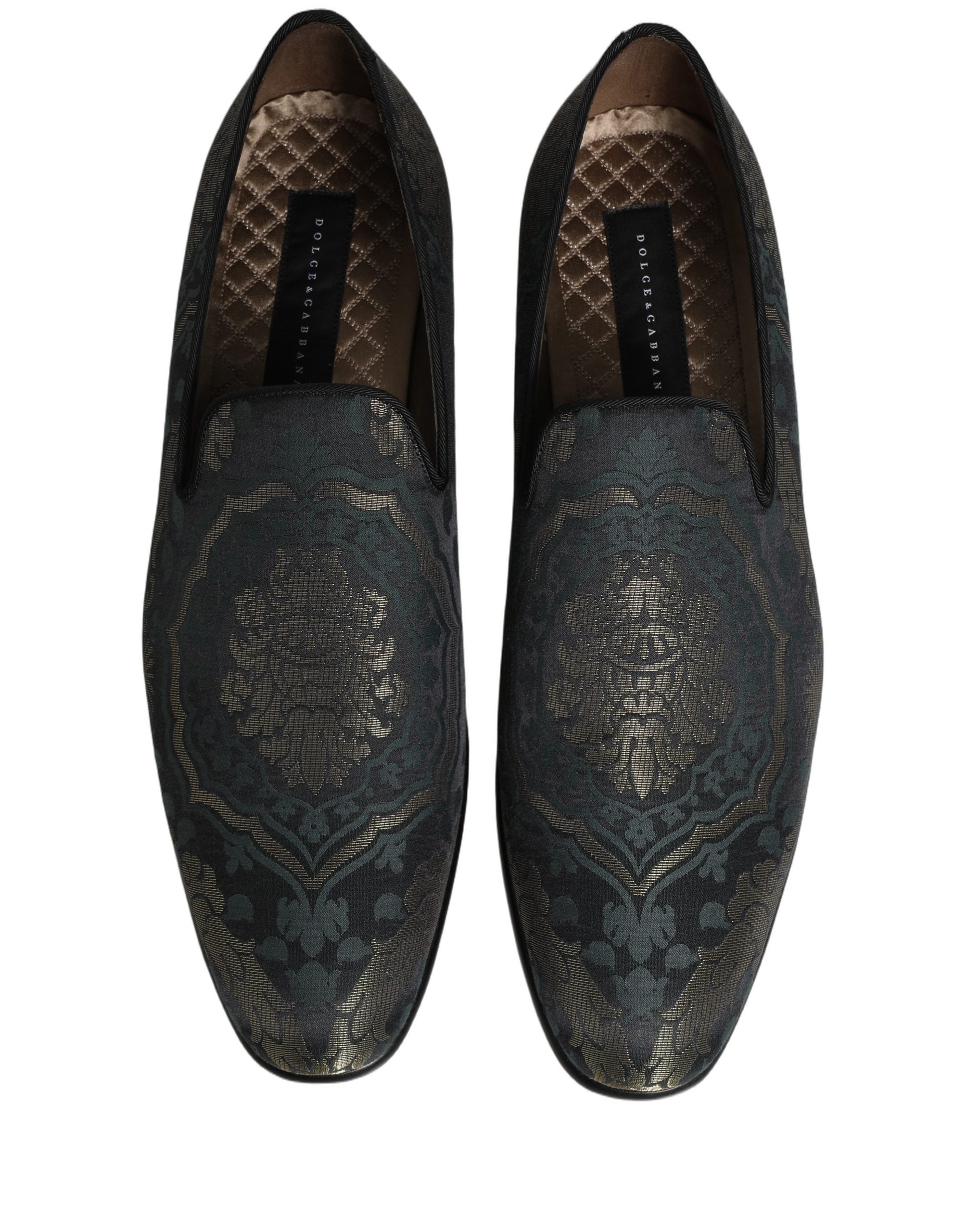 Dolce & Gabbana Black Floral Brocade Slip On Loafers Shoes