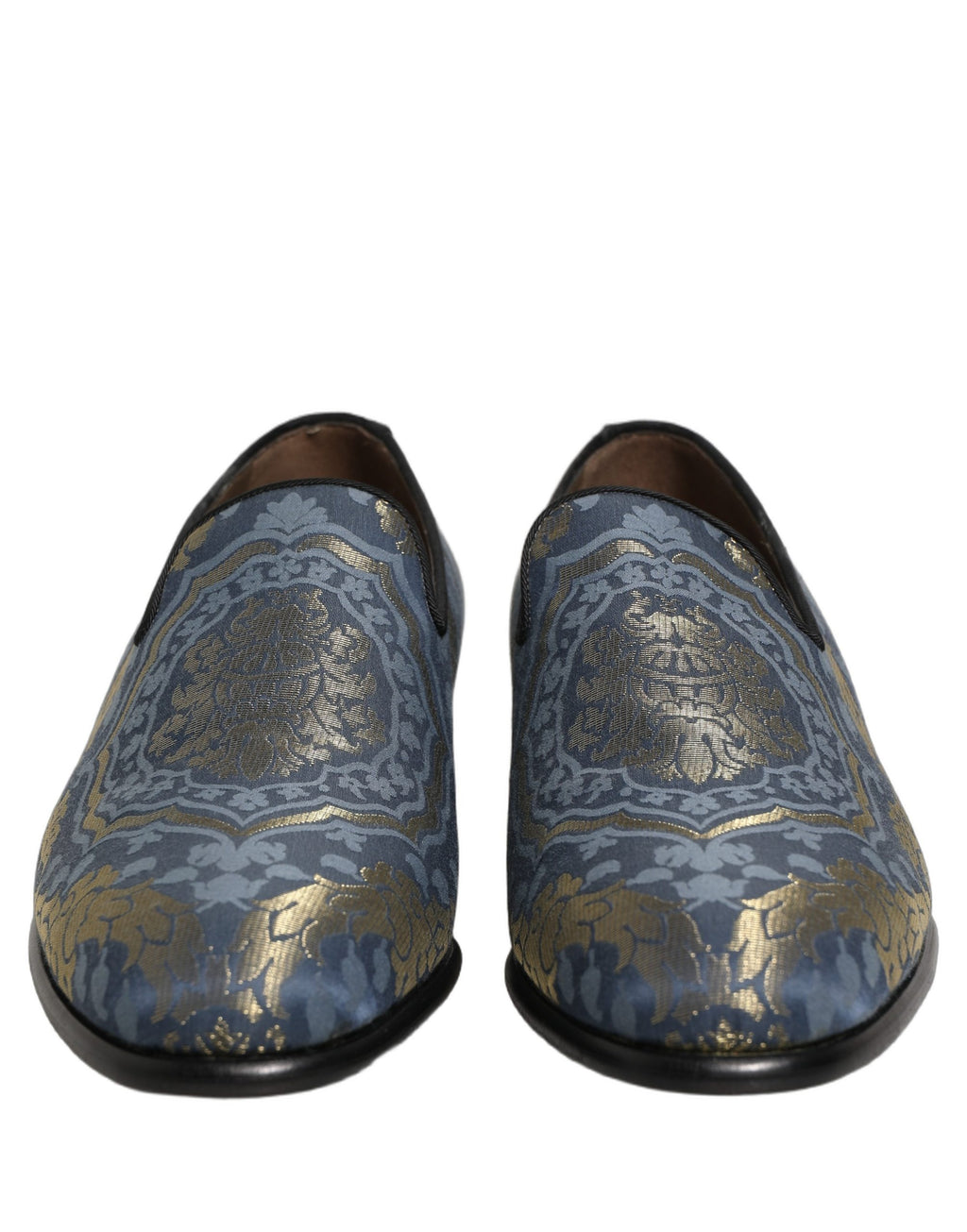 Dolce & Gabbana Blue Floral Brocade Slip On Loafers Shoes