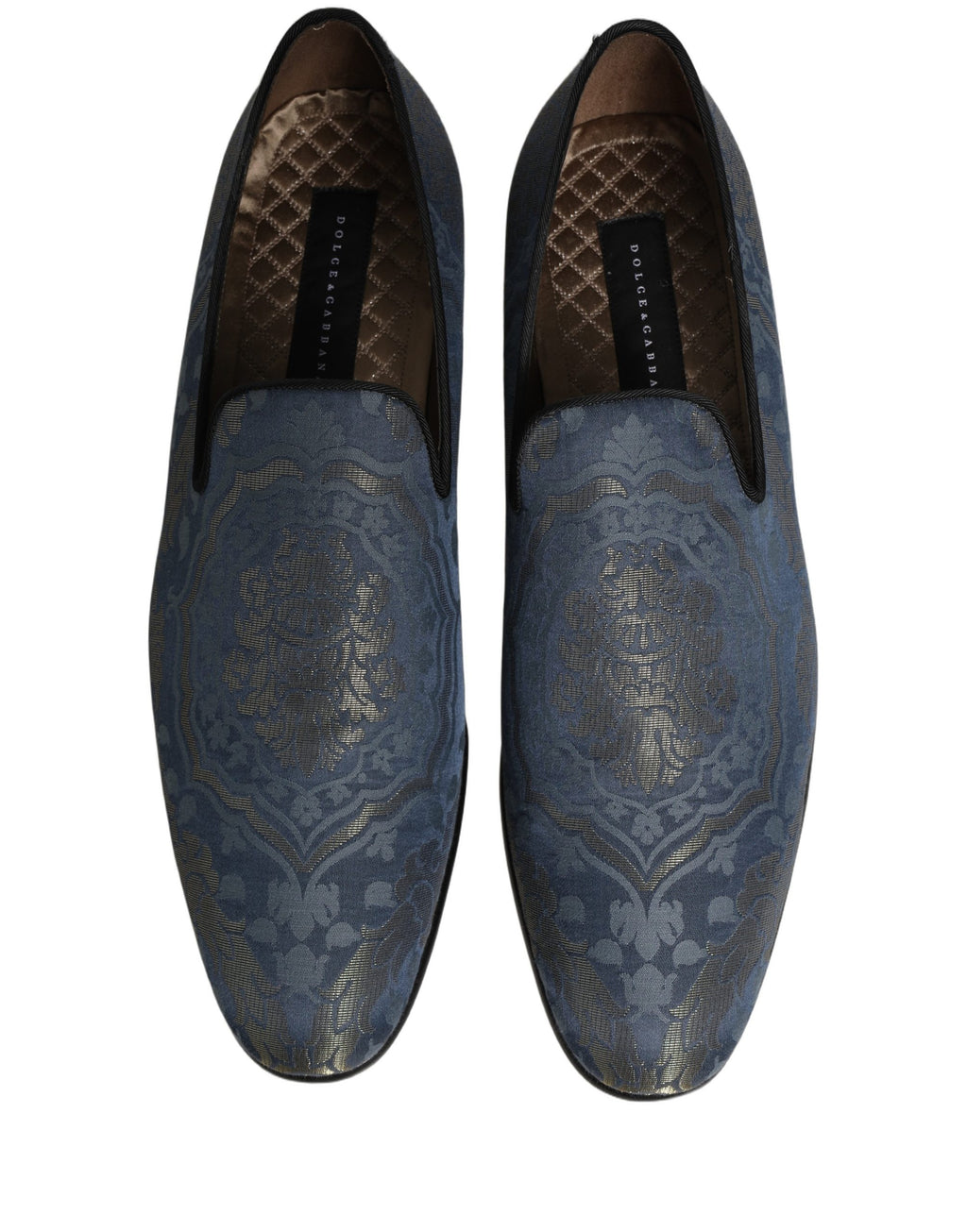 Dolce & Gabbana Blue Floral Brocade Slip On Loafers Shoes