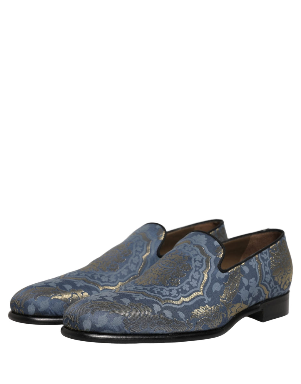 Dolce & Gabbana Blue Floral Brocade Slip On Loafers Shoes
