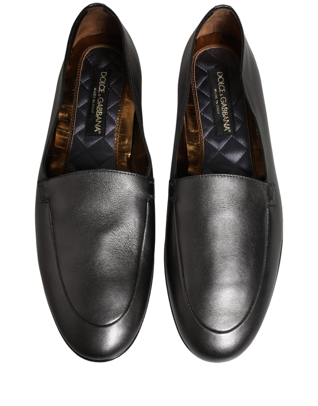 Dolce & Gabbana Silver Leather DG Logo Slip On Loafers Shoes