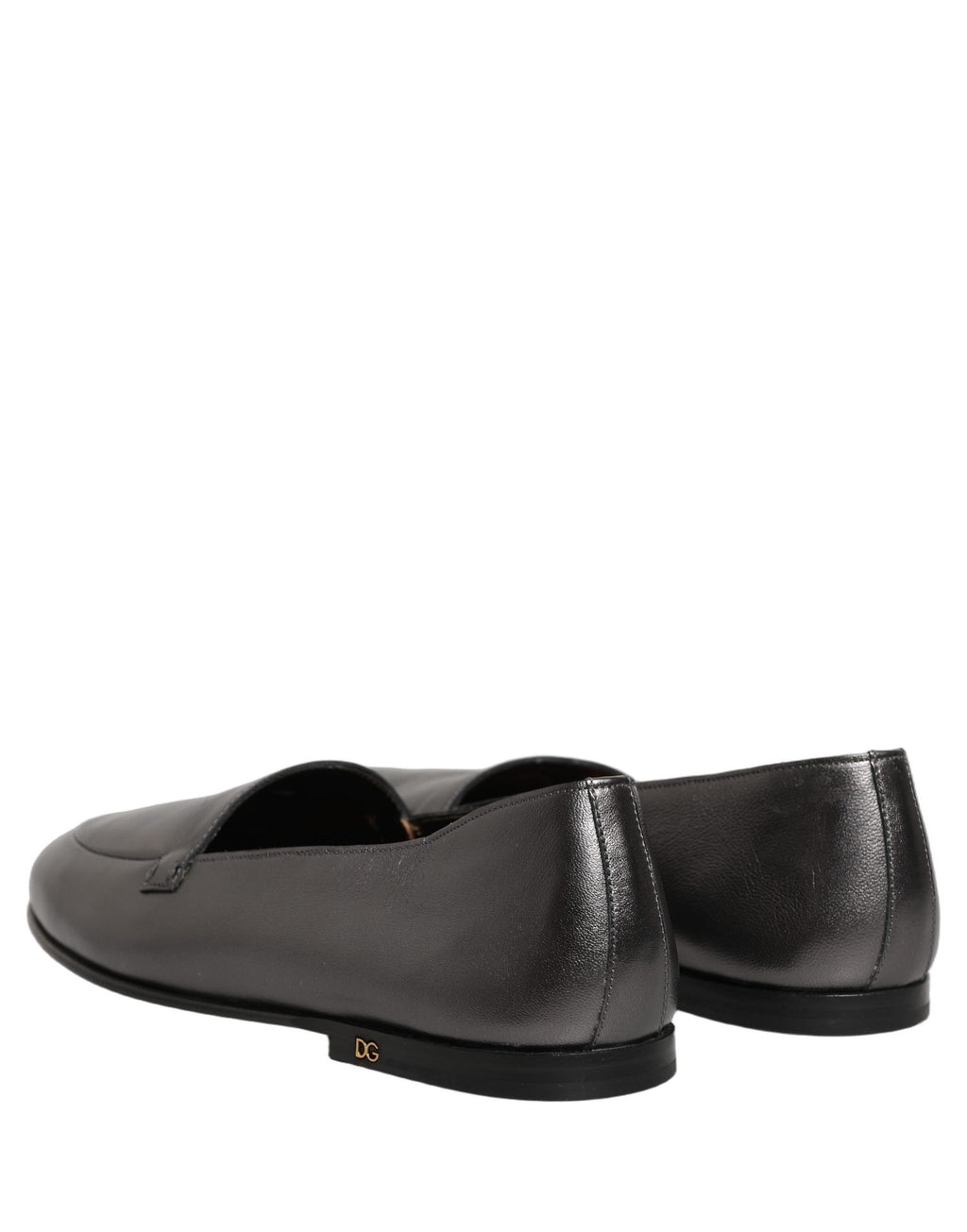 Dolce & Gabbana Silver Leather DG Logo Slip On Loafers Shoes