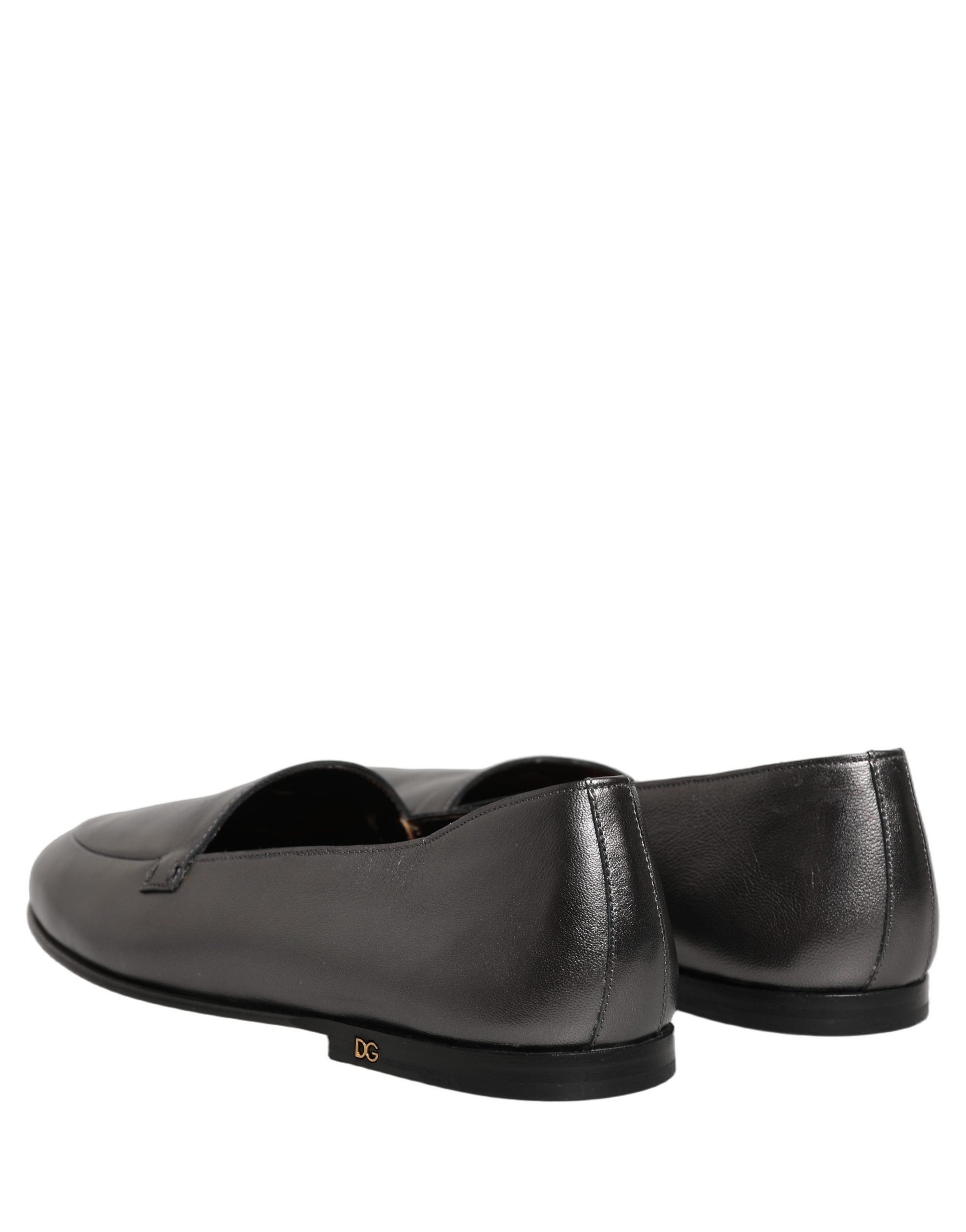 Dolce & Gabbana Silver Leather DG Logo Slip On Loafers Shoes