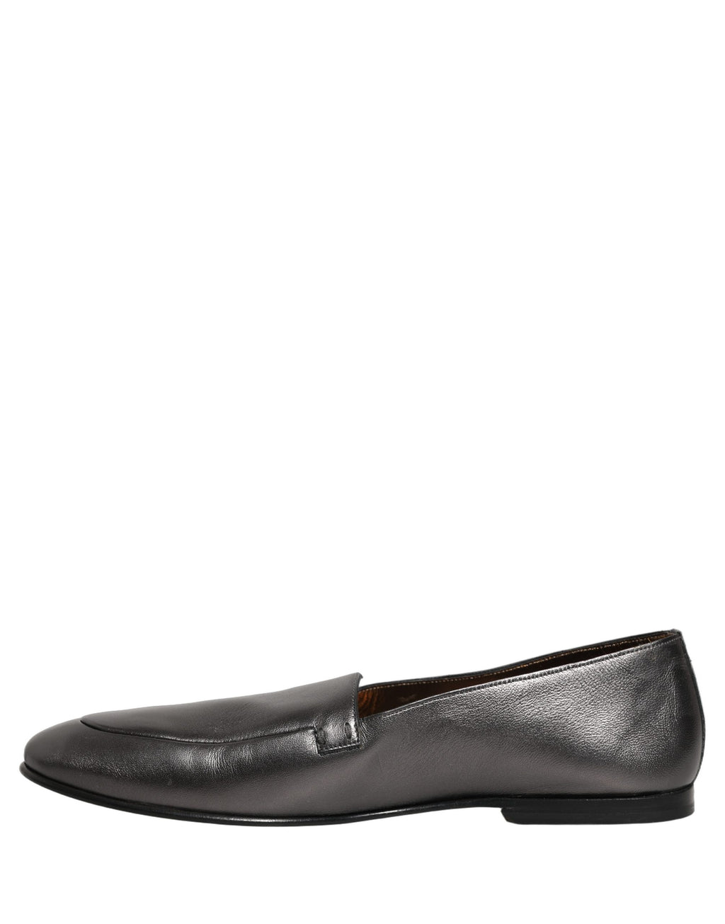 Dolce & Gabbana Silver Leather DG Logo Slip On Loafers Shoes