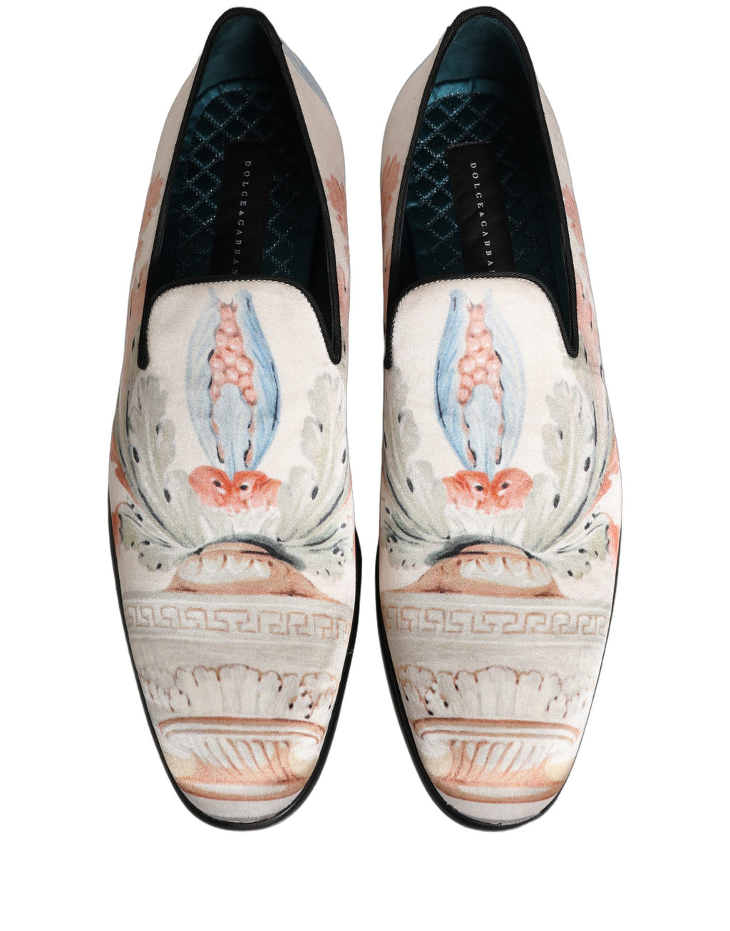 Dolce & Gabbana White Floral Vase Slip On Dress Loafers Shoes
