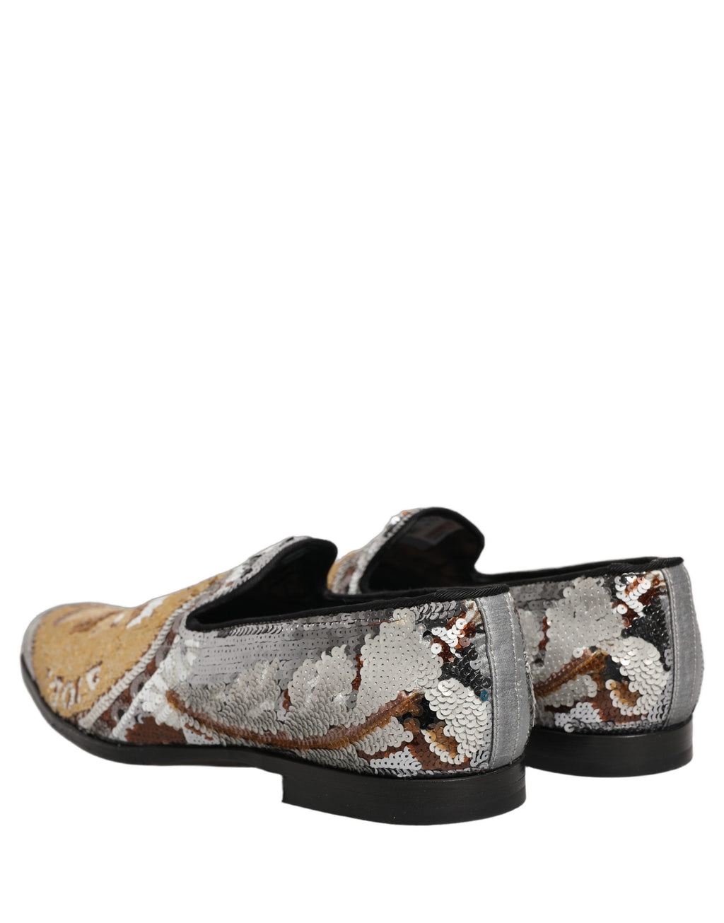 Dolce & Gabbana White Gold Sequined Slip On Loafers Shoes