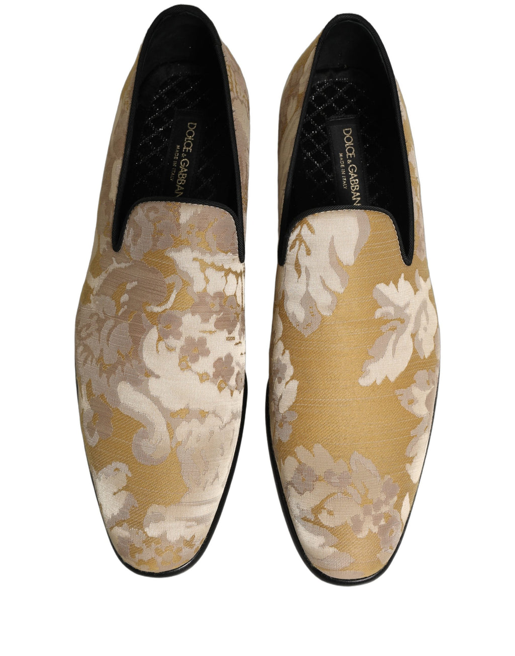 Dolce & Gabbana Gold Floral Print Jacquard Men Loafers Shoes