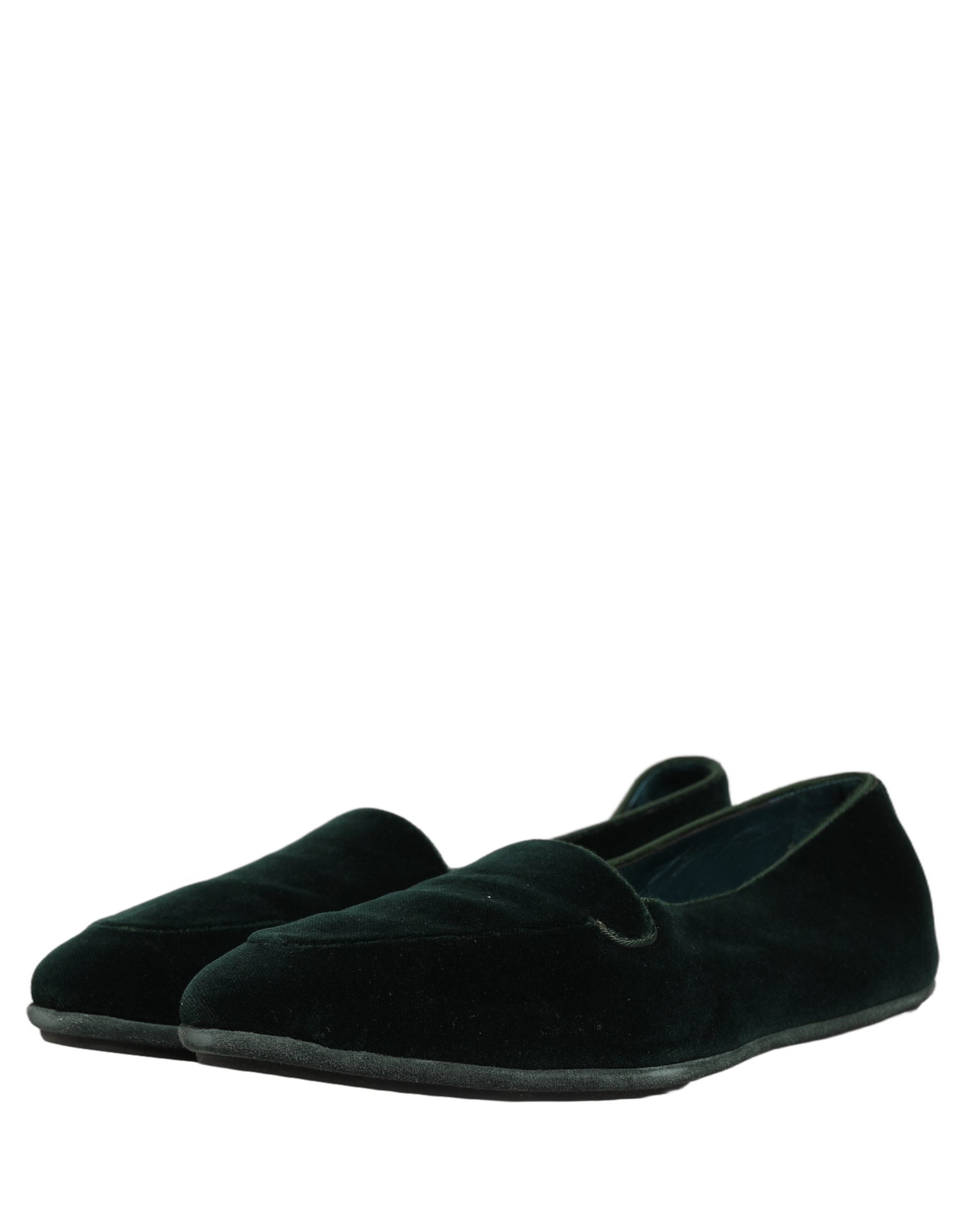 Dolce & Gabbana Green Velvet Slip On Men Flats Loafers Shoes