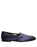 Dolce & Gabbana Blue Satin Logo Slip On Flats Loafers Shoes