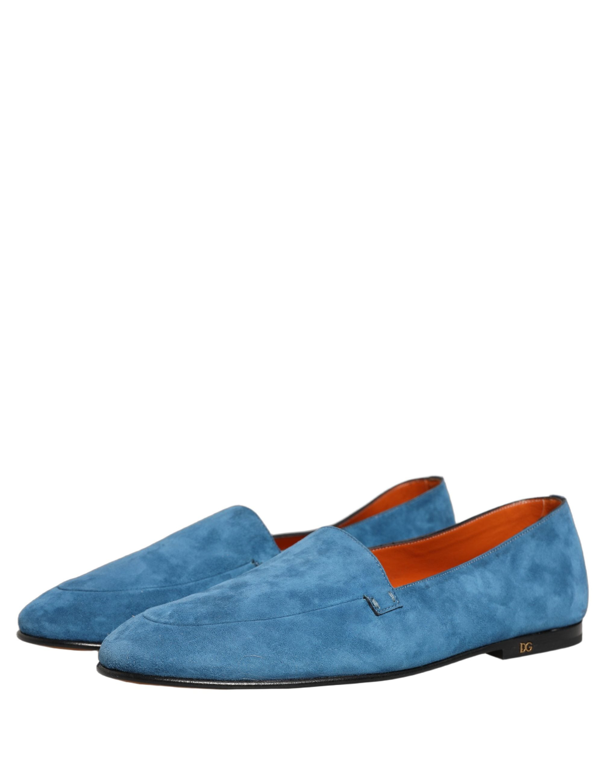 Dolce & Gabbana Blue Velvet Slip On Men Flats Loafers Shoes
